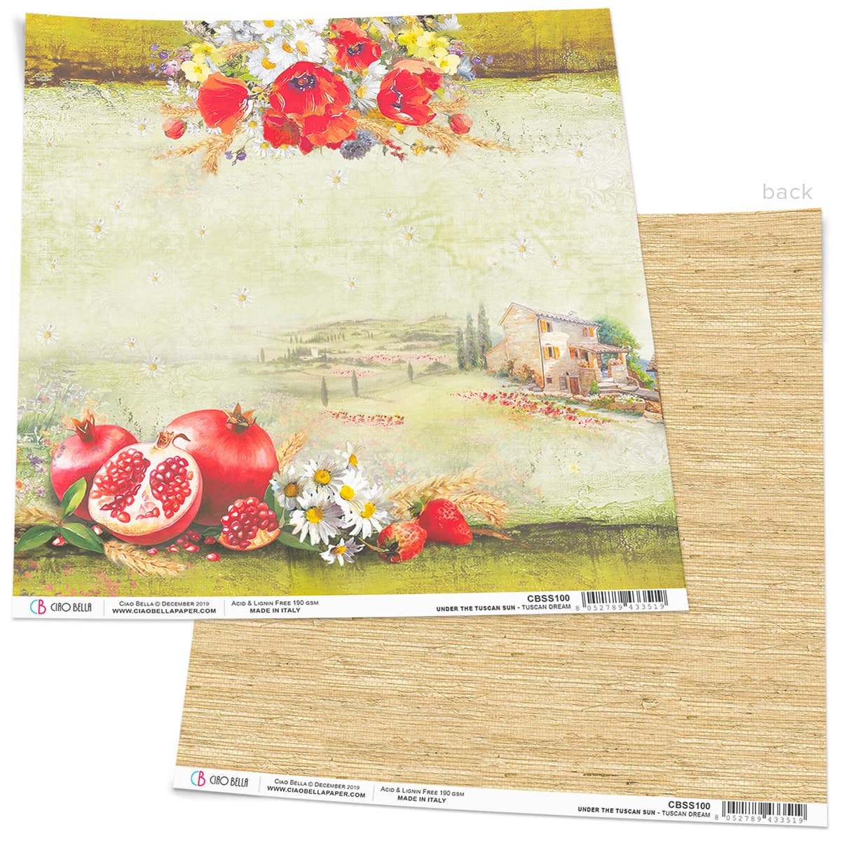 Ciao Bella Tuscan Dream Paper Sheet 12"x12" 1 Sheet