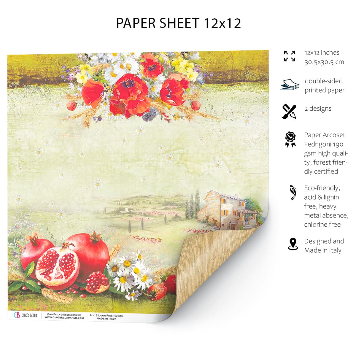 Ciao Bella Tuscan Dream Paper Sheet 12"x12" 1 Sheet