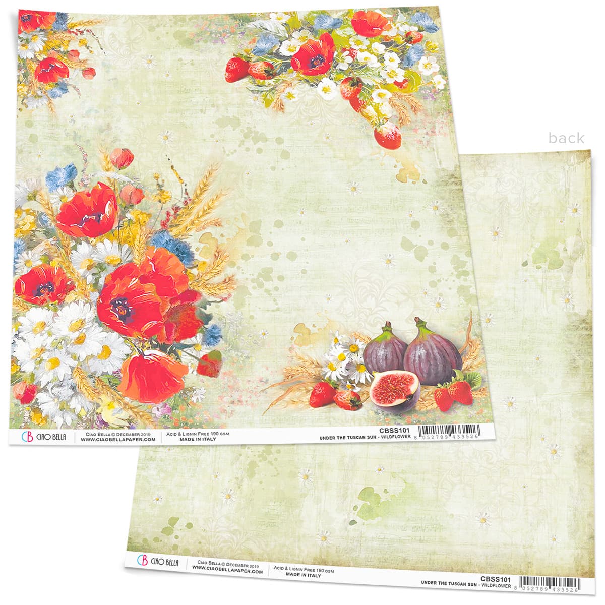 Ciao Bella Wildflower Paper Sheet 12"x12" 1 Sheet