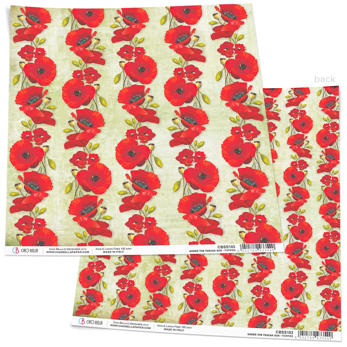 Ciao Bella Poppies Paper Sheet 12"x12" 1 Sheet