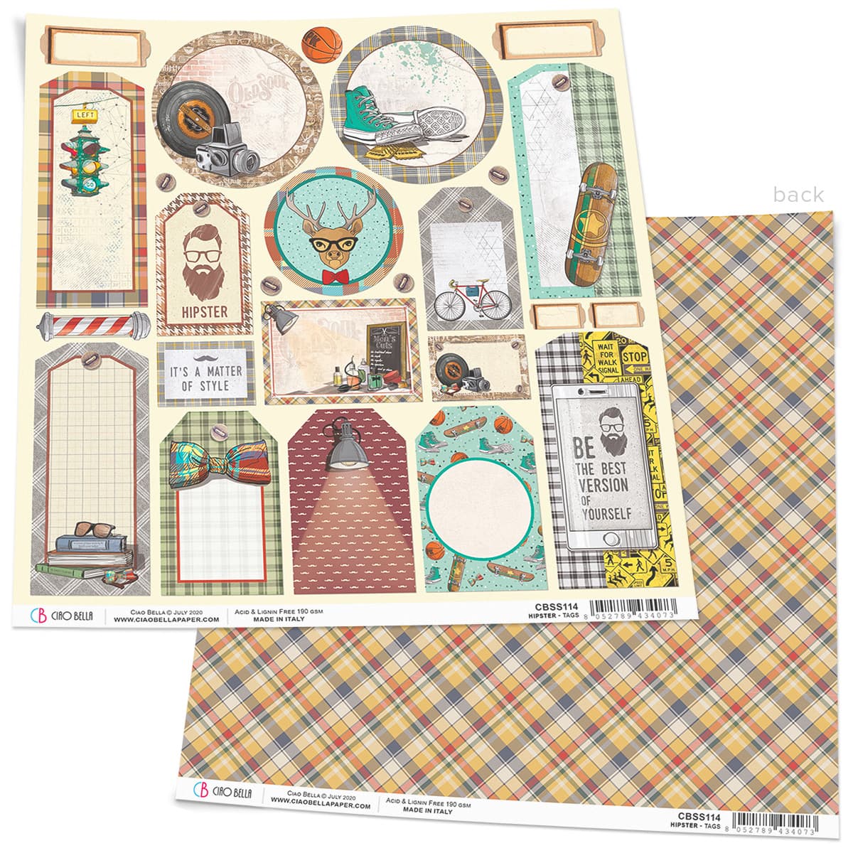 Ciao Bella Hipster Tags Paper Sheet 12"x12" 1 Sheet