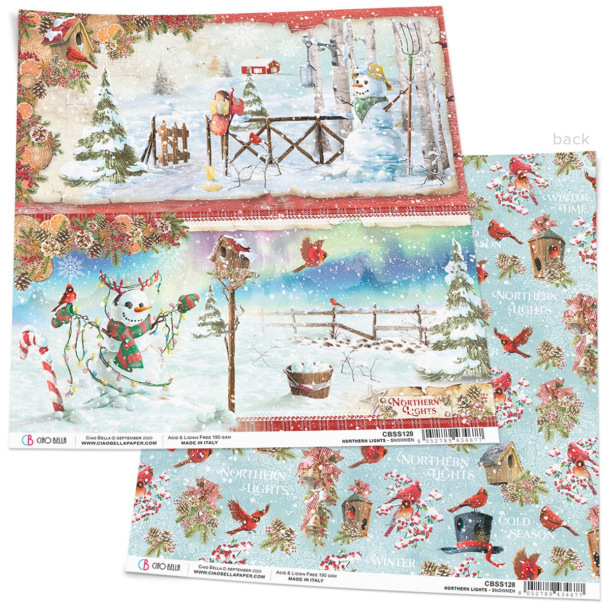 Ciao Bella Snowmen Paper Sheet 12"x12" 1 Sheet