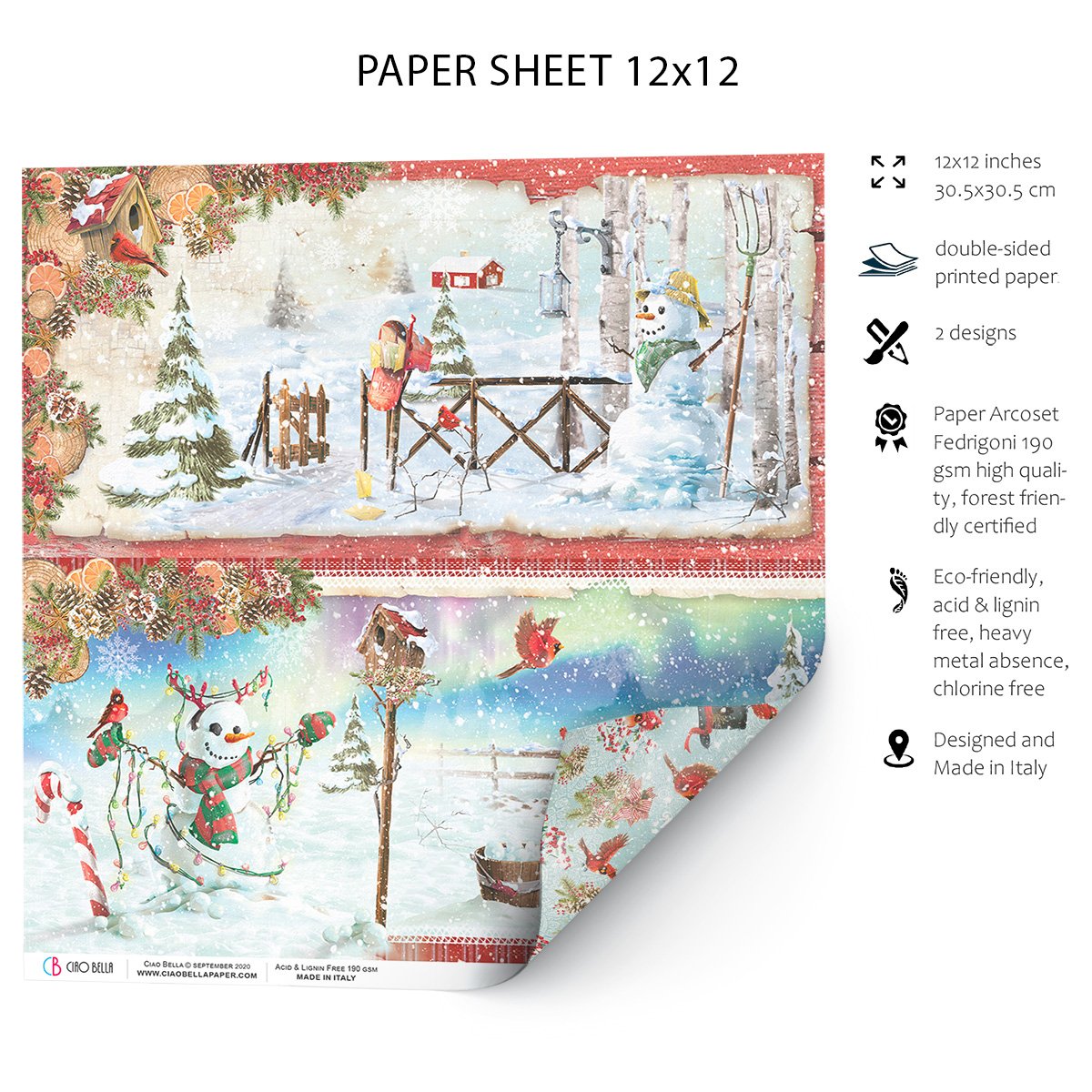 Ciao Bella Snowmen Paper Sheet 12"x12" 1 Sheet