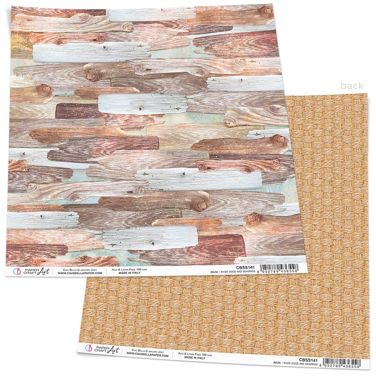 Ciao Bella River Wood And Seagrass Paper Sheet 12"x12" 1 Sheet