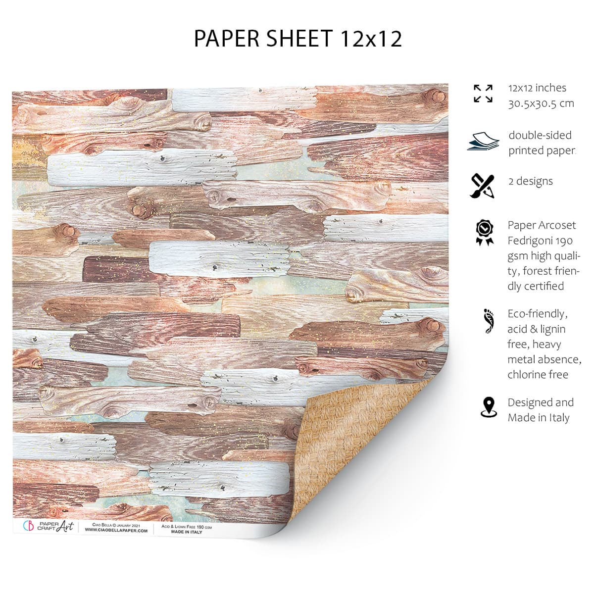 Ciao Bella River Wood And Seagrass Paper Sheet 12"x12" 1 Sheet