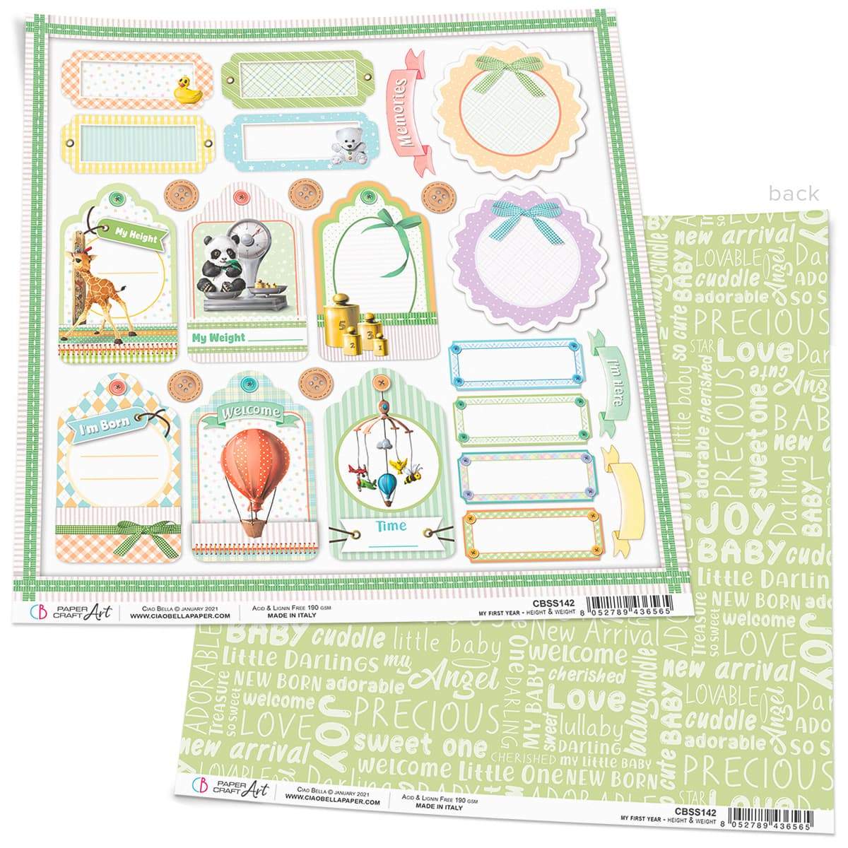 Ciao Bella Height & Weight Paper Sheet 12"x12" 1 Sheet