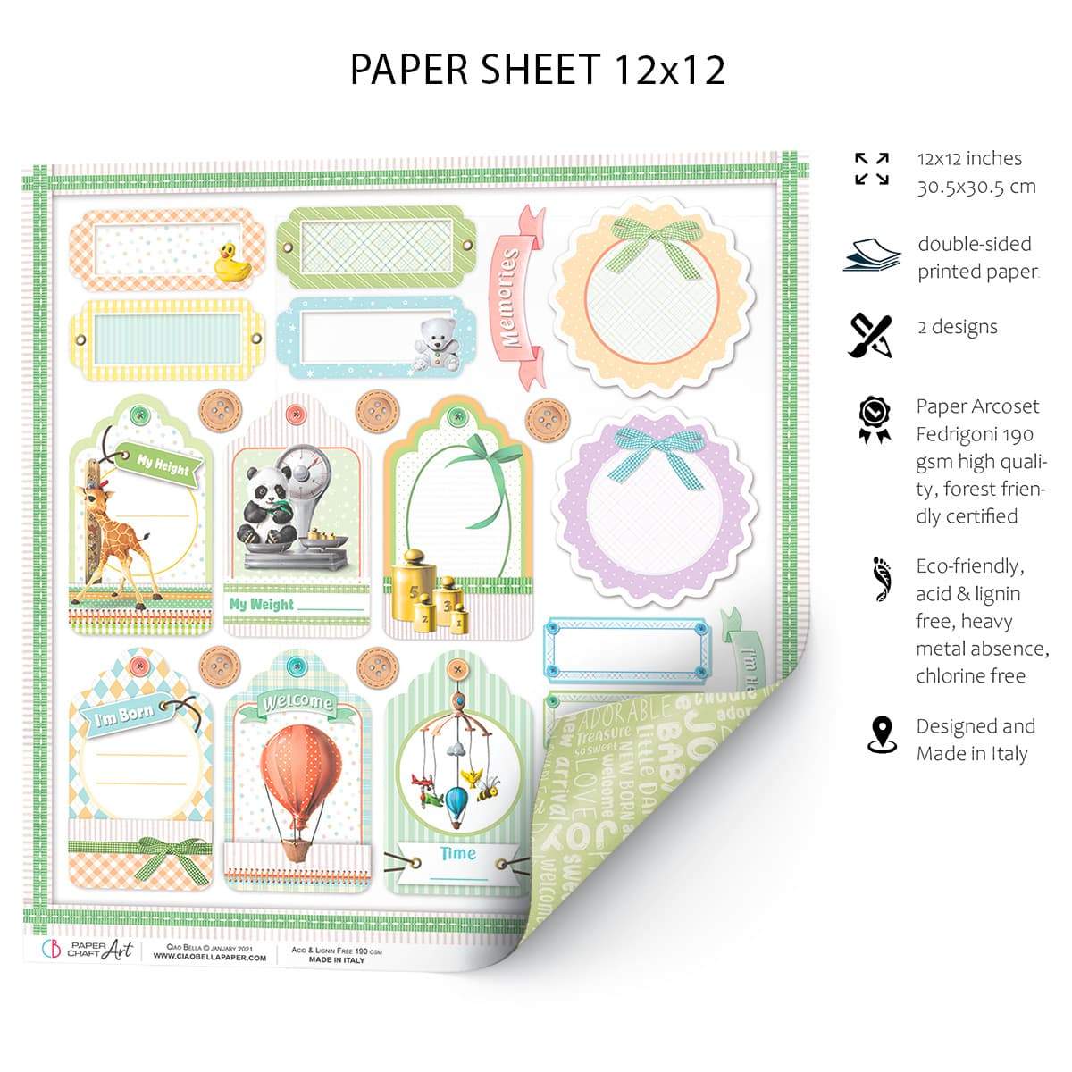 Ciao Bella Height & Weight Paper Sheet 12"x12" 1 Sheet