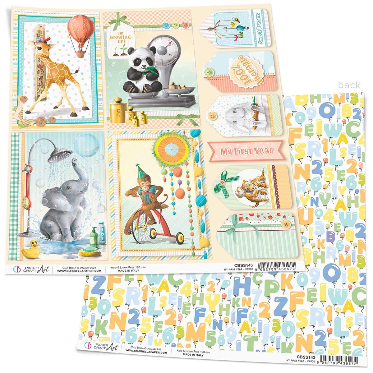 Ciao Bella My First Year Cards Paper Sheet 12"x12" 1 Sheet