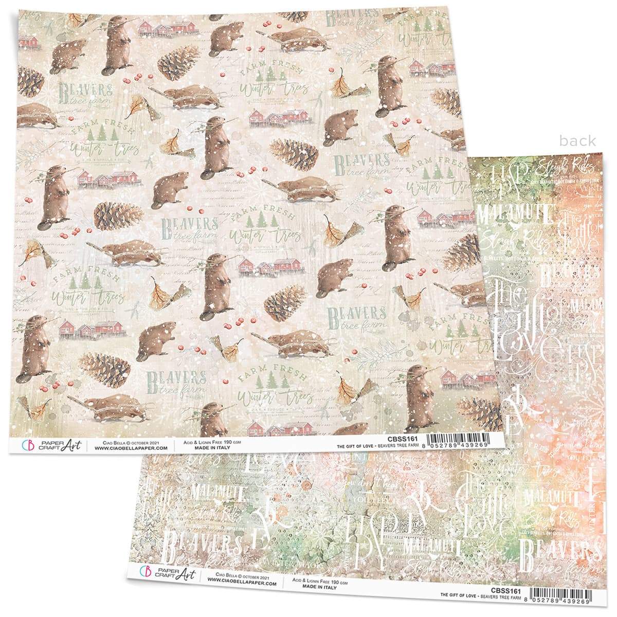 Ciao Bella Beavers Tree Farm Paper Sheet 12"x12" 1 Sheet