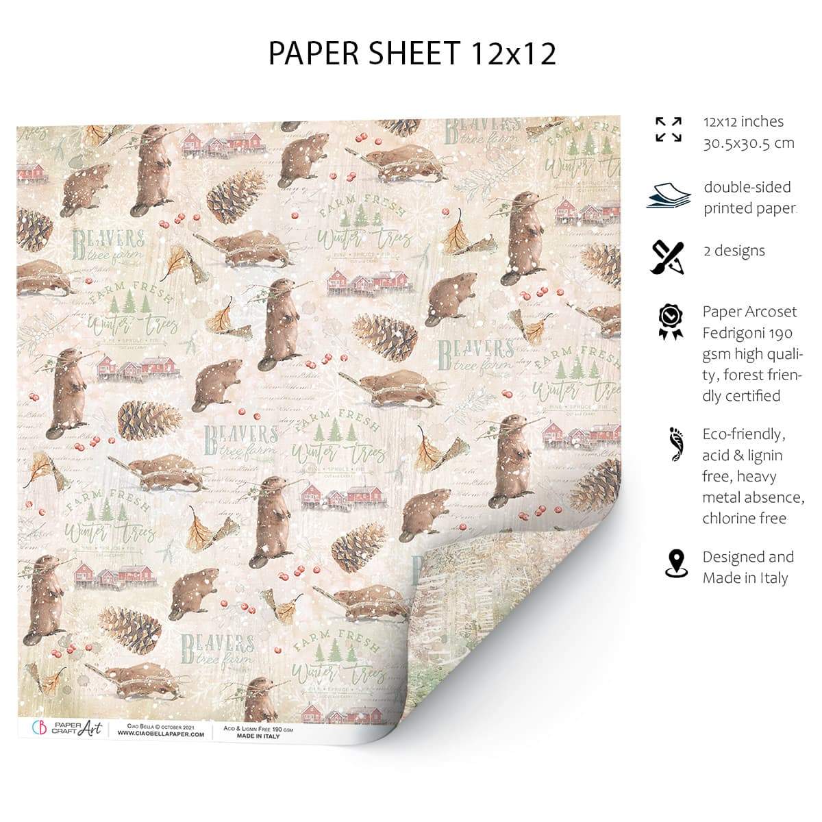 Ciao Bella Beavers Tree Farm Paper Sheet 12"x12" 1 Sheet