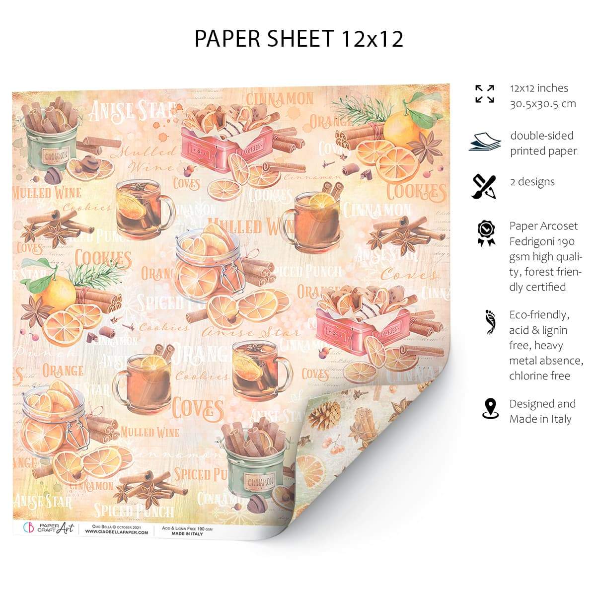 Ciao Bella Cinnamon & Co Paper Sheet 12"x12" 1 Sheet