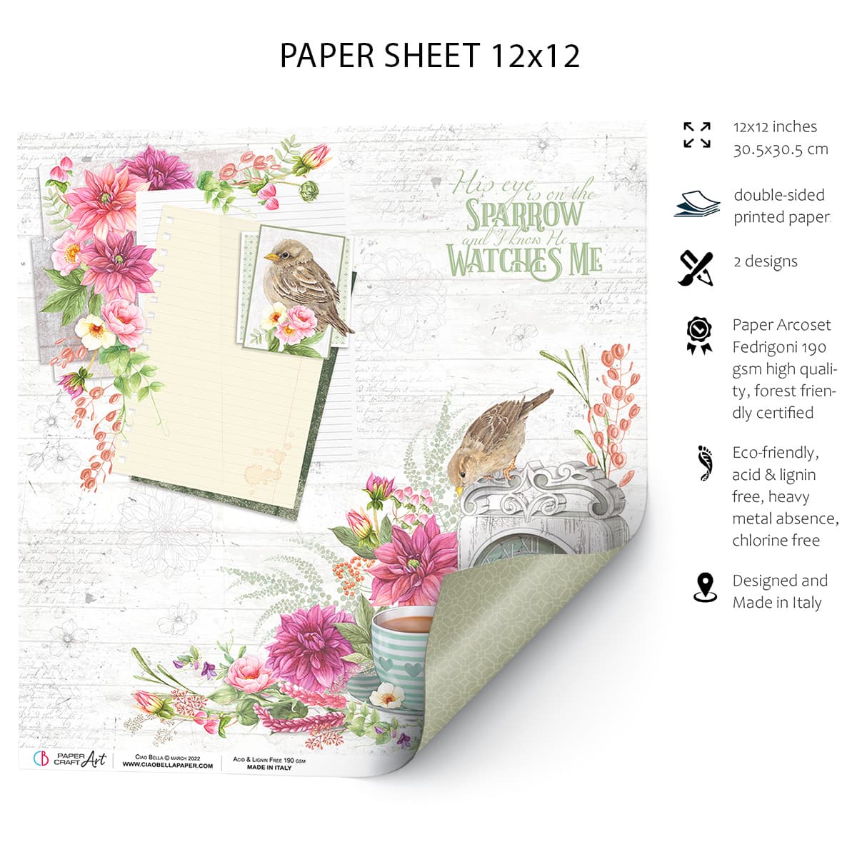 Ciao Bella House Sparrow Paper Sheet 12x12 1 Sheet