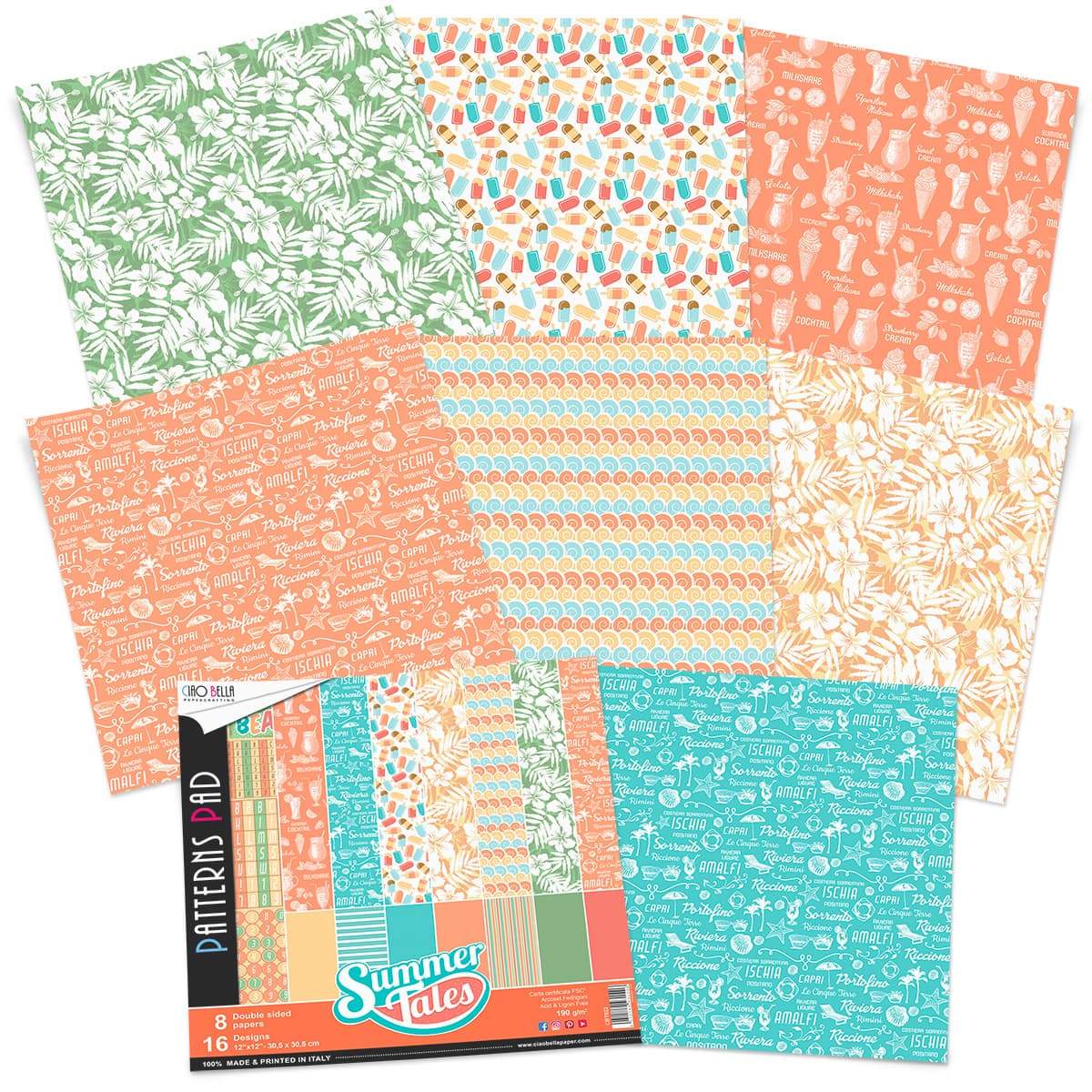 Ciao Bella Summer Tales Patterns Pad 12"x12" 8/Pkg