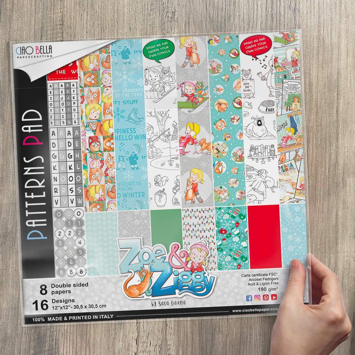 Ciao Bella Zoe & Ziggy Patterns Pad 12"x12" 8/Pkg