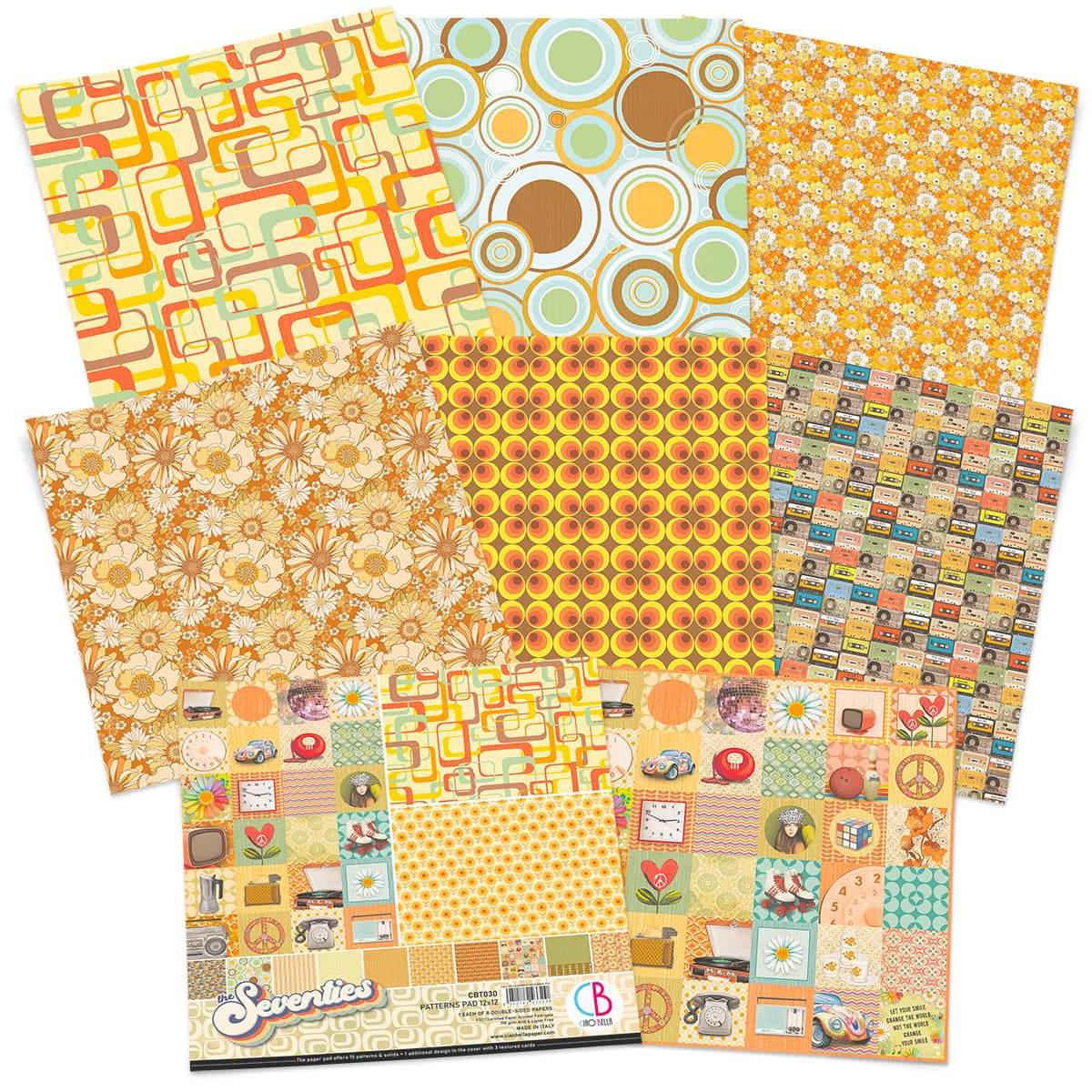 Ciao Bella The Seventies Patterns Pad 12"x12" 8/Pkg