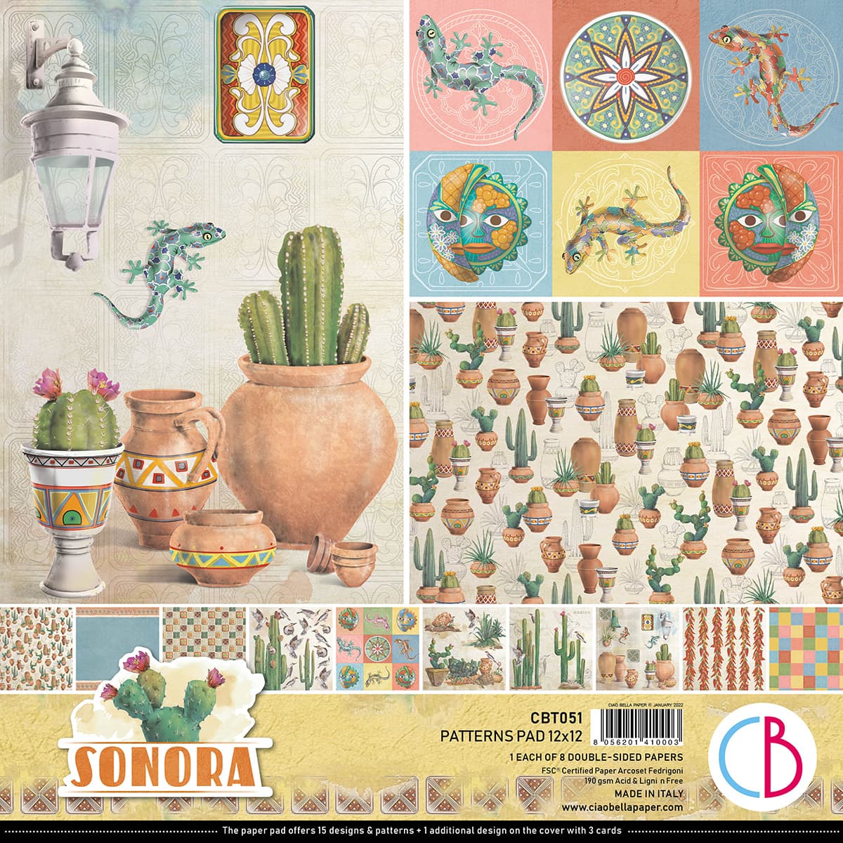 Ciao Bella Sonora Patterns Pad 12"x12" 8/Pkg