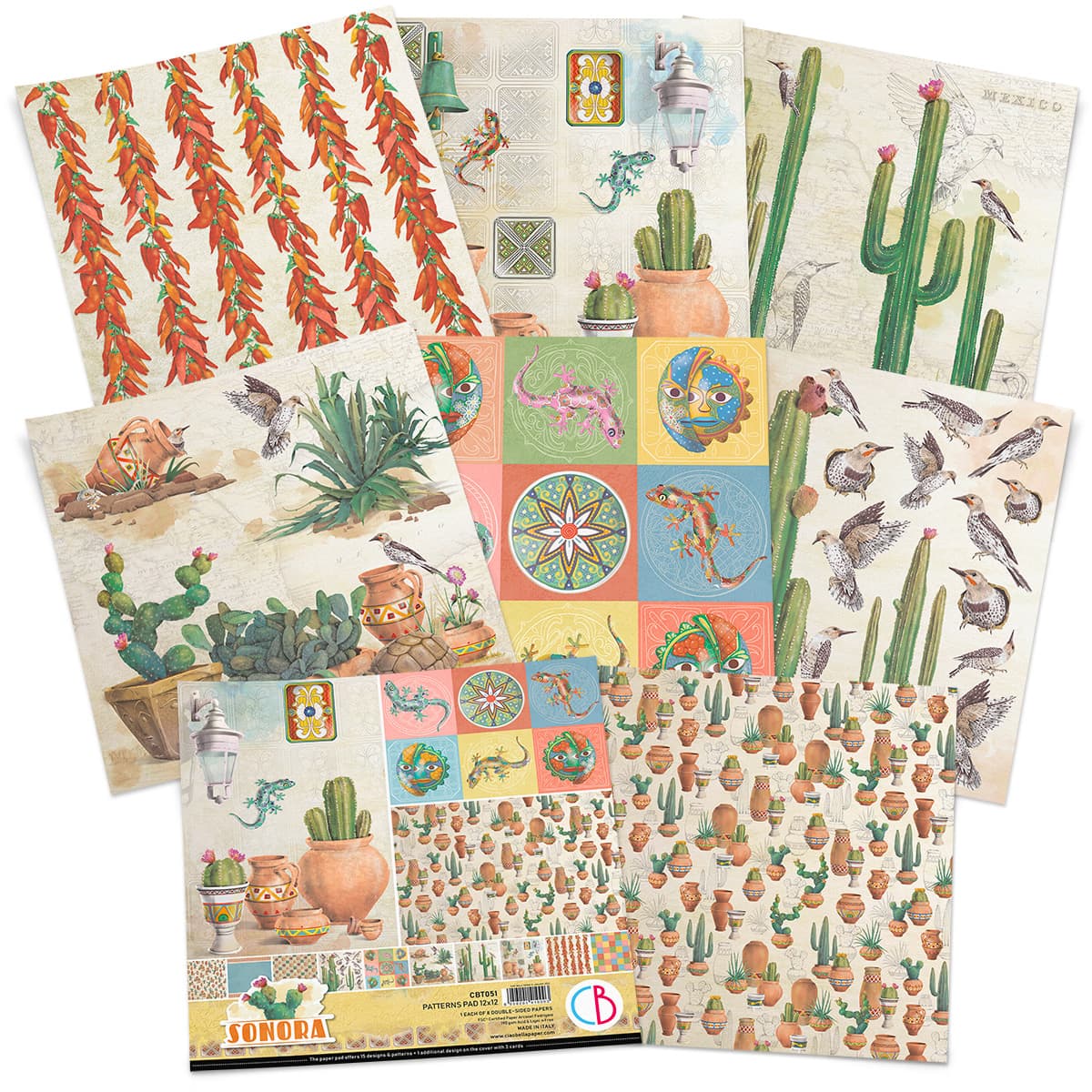 Ciao Bella Sonora Patterns Pad 12"x12" 8/Pkg