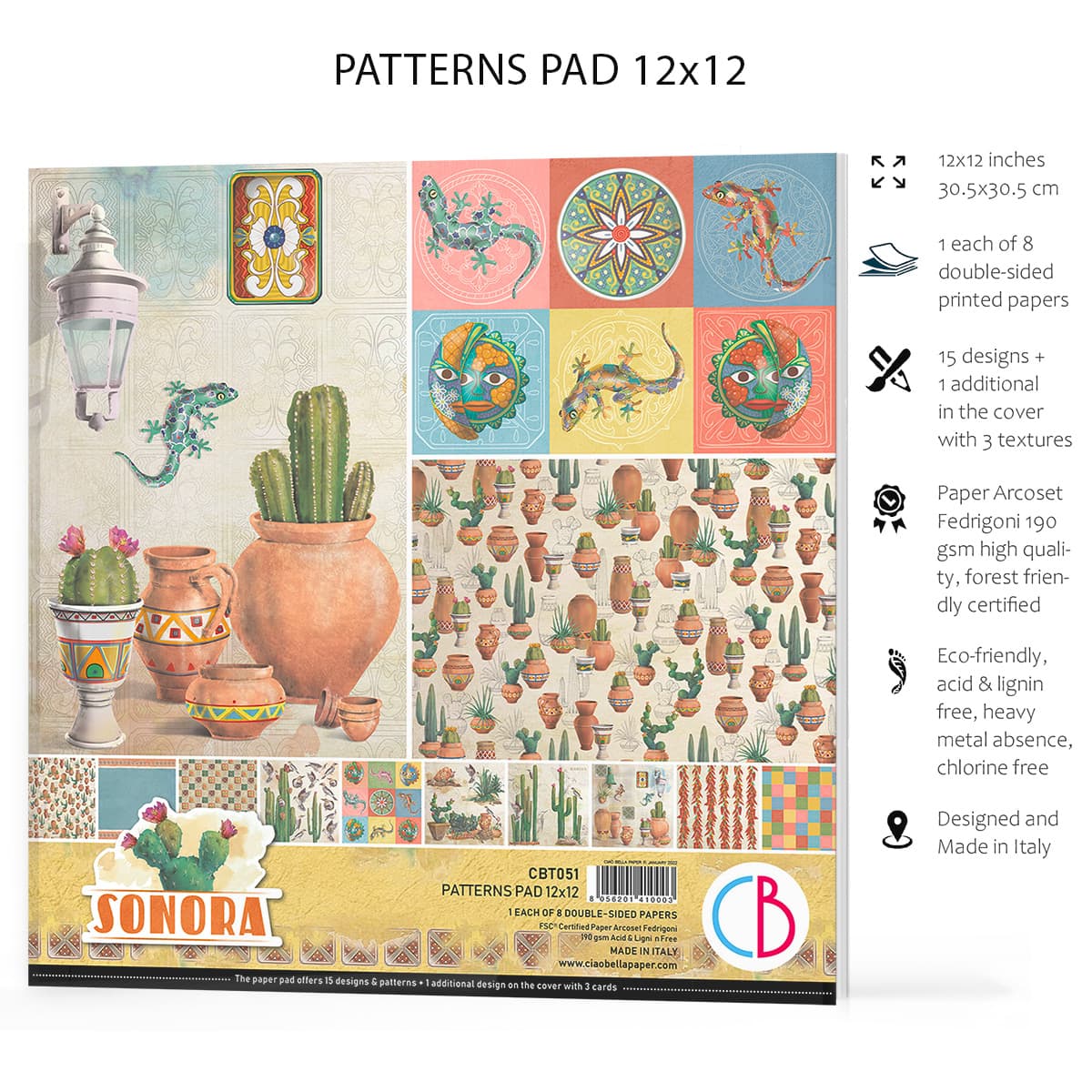 Ciao Bella Sonora Patterns Pad 12"x12" 8/Pkg