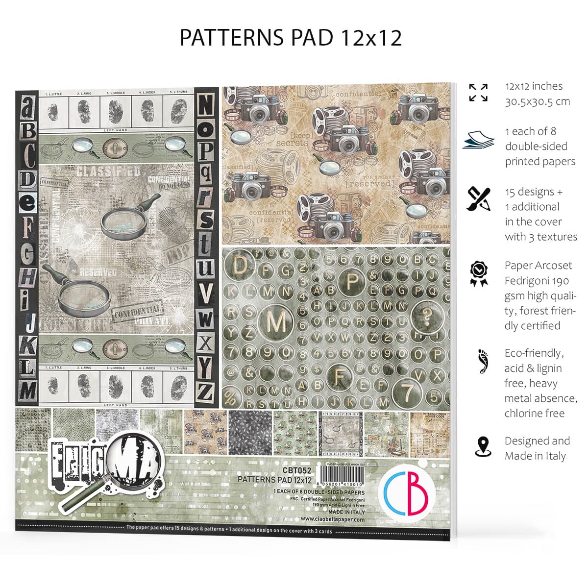 Ciao Bella Enigma Patterns Pad 12x12 8/Pkg