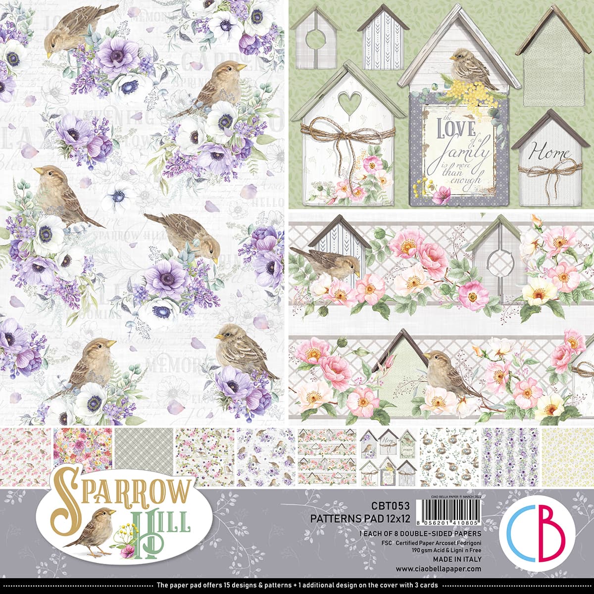 Ciao Bella Sparrow Hill Patterns Pad 12x12 8/Pkg