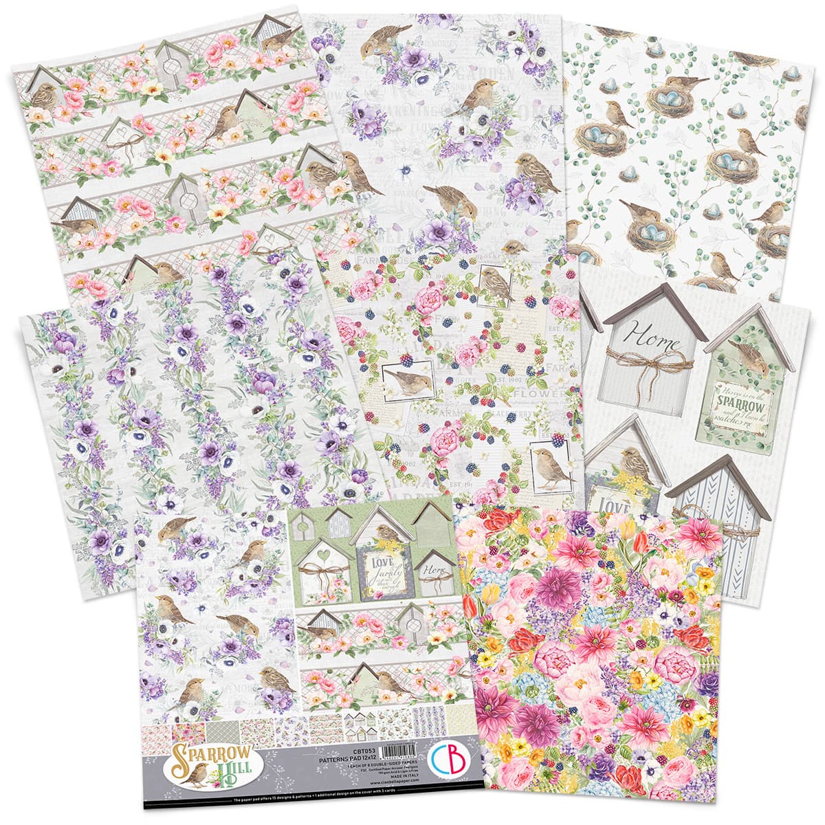 Ciao Bella Sparrow Hill Patterns Pad 12x12 8/Pkg