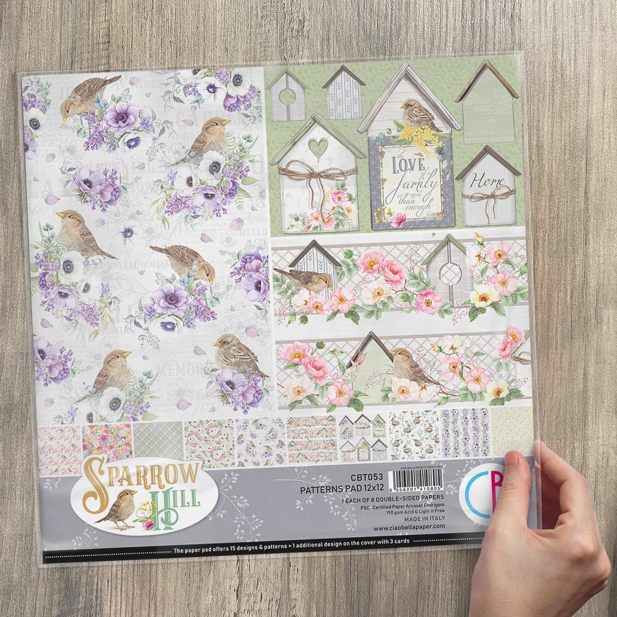 Ciao Bella Sparrow Hill Patterns Pad 12x12 8/Pkg