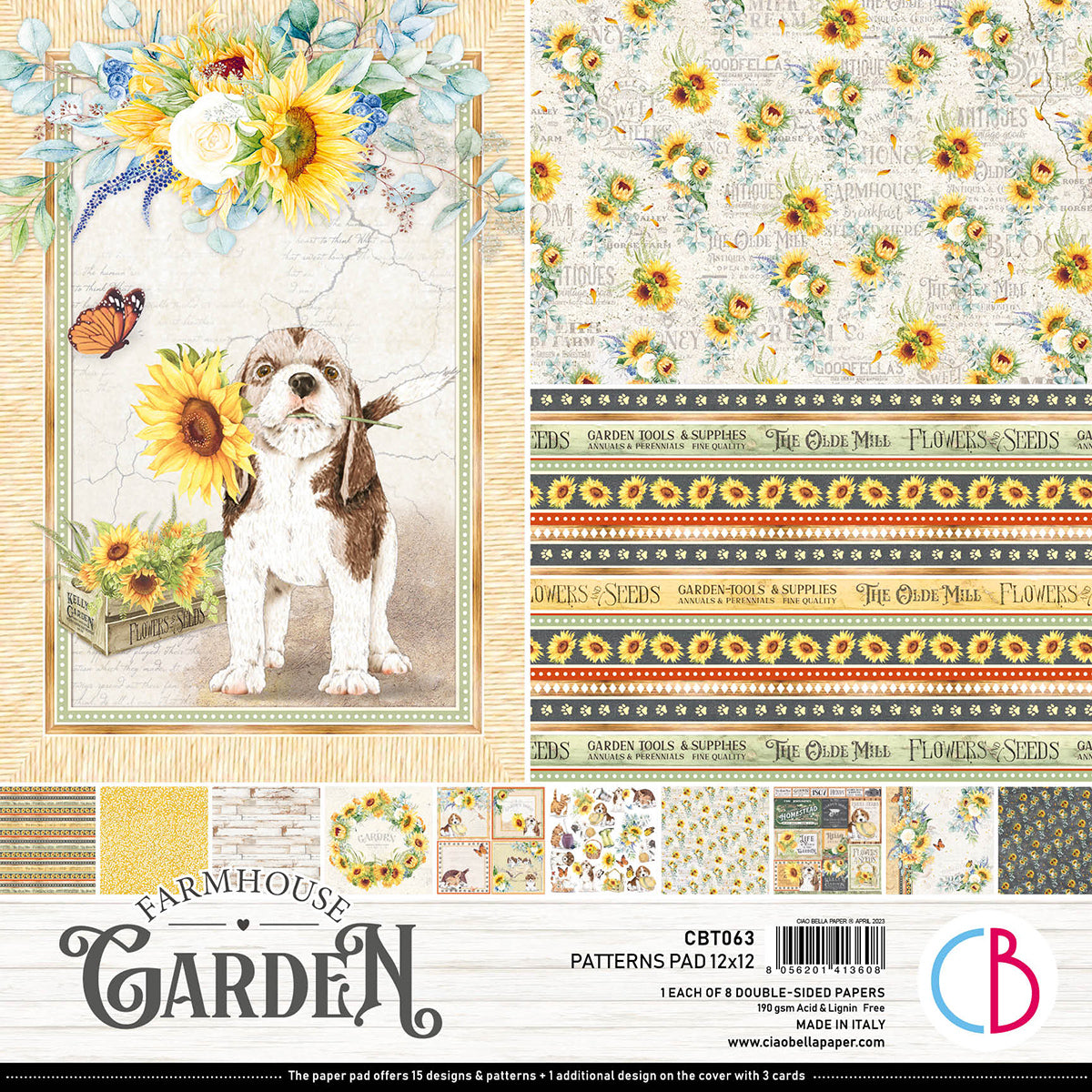 Ciao Bella Farmhouse Garden Patterns Pad 12"x12" 8/Pkg