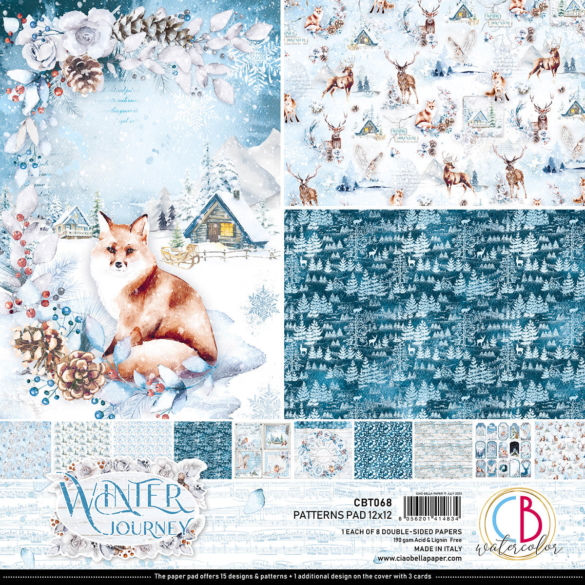 Ciao Bella Winter Journey Patterns Pad 12"x12" 8/Pkg