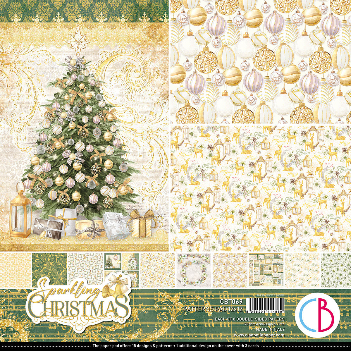 Ciao Bella Sparkling Christmas Patterns Pad 12"x12" 8/Pkg