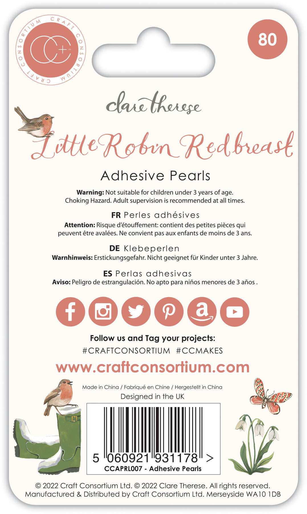 Craft Consortium Little Robin Redbreast - Adhesive Pearls