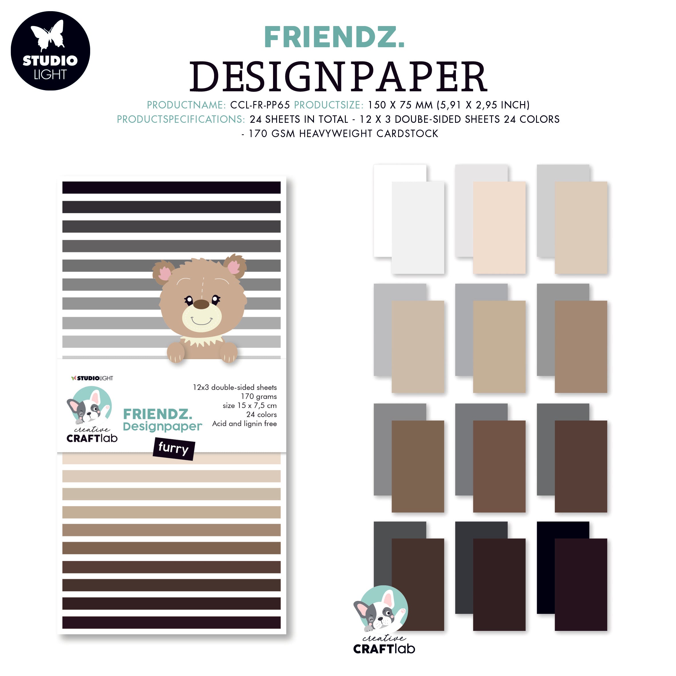 CCL Paper Pad Furry Browns Friendz 150x75x9mm 24 SH nr.65