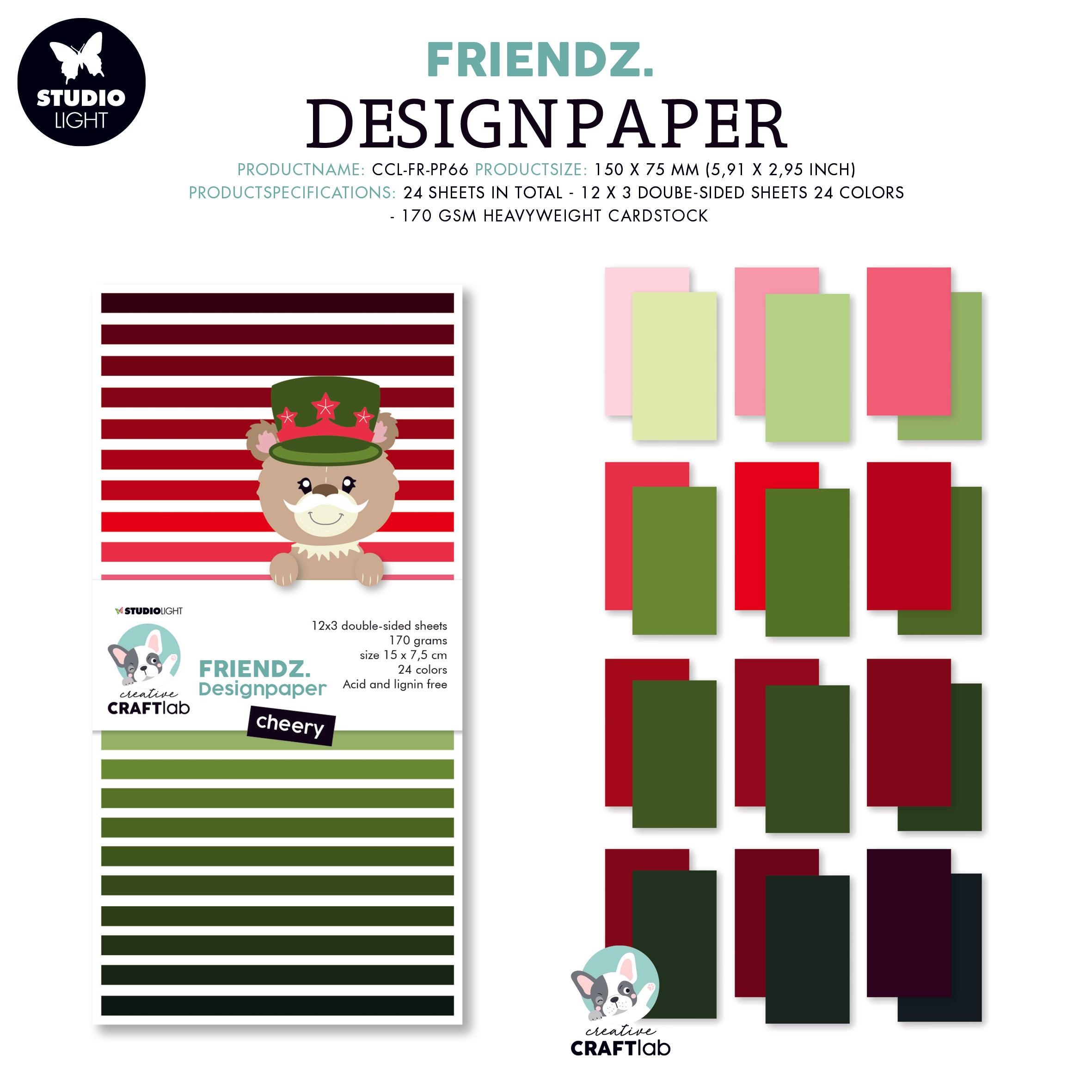 CCL Paper Pad Cheery Reds & Greens Friendz 150x75x9mm 24 SH nr.66