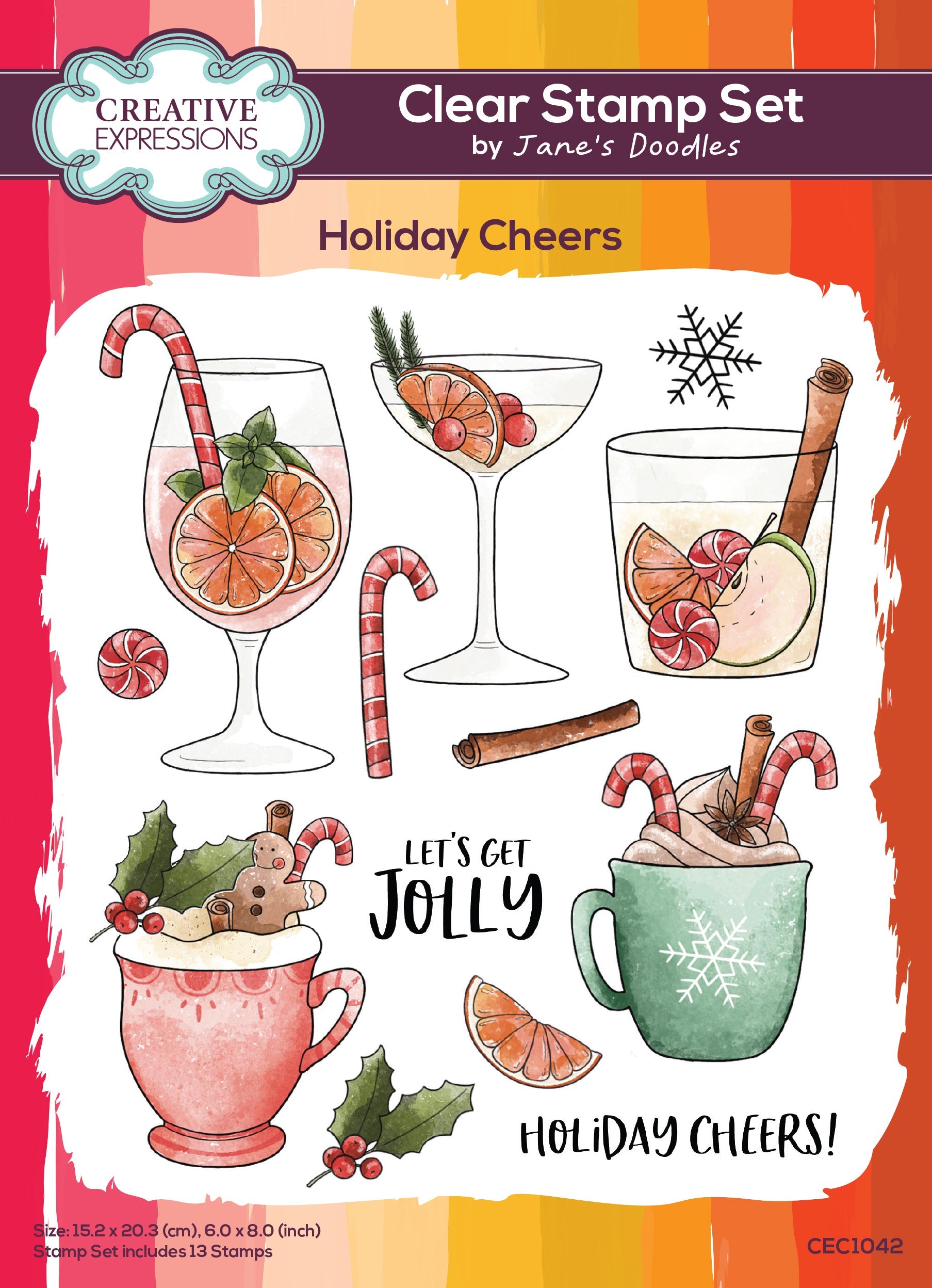 Creative Expressions Jane's Doodles Holiday Cheers 6 in x 8 in Clear Stamp Set