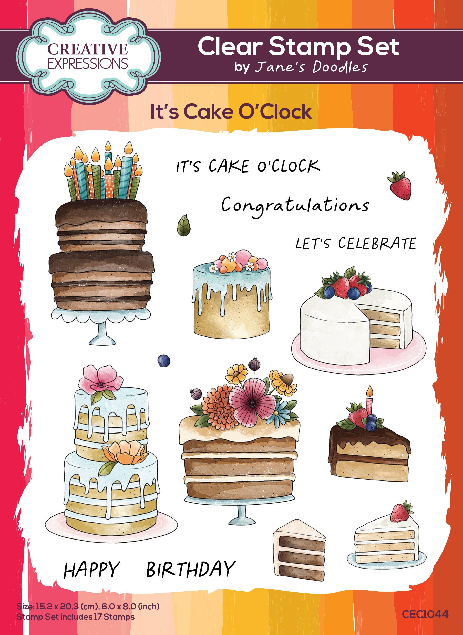 Creative Expressions Jane's Doodles It's Cake O'Clock 6 in x 8 in Clear Stamp Set