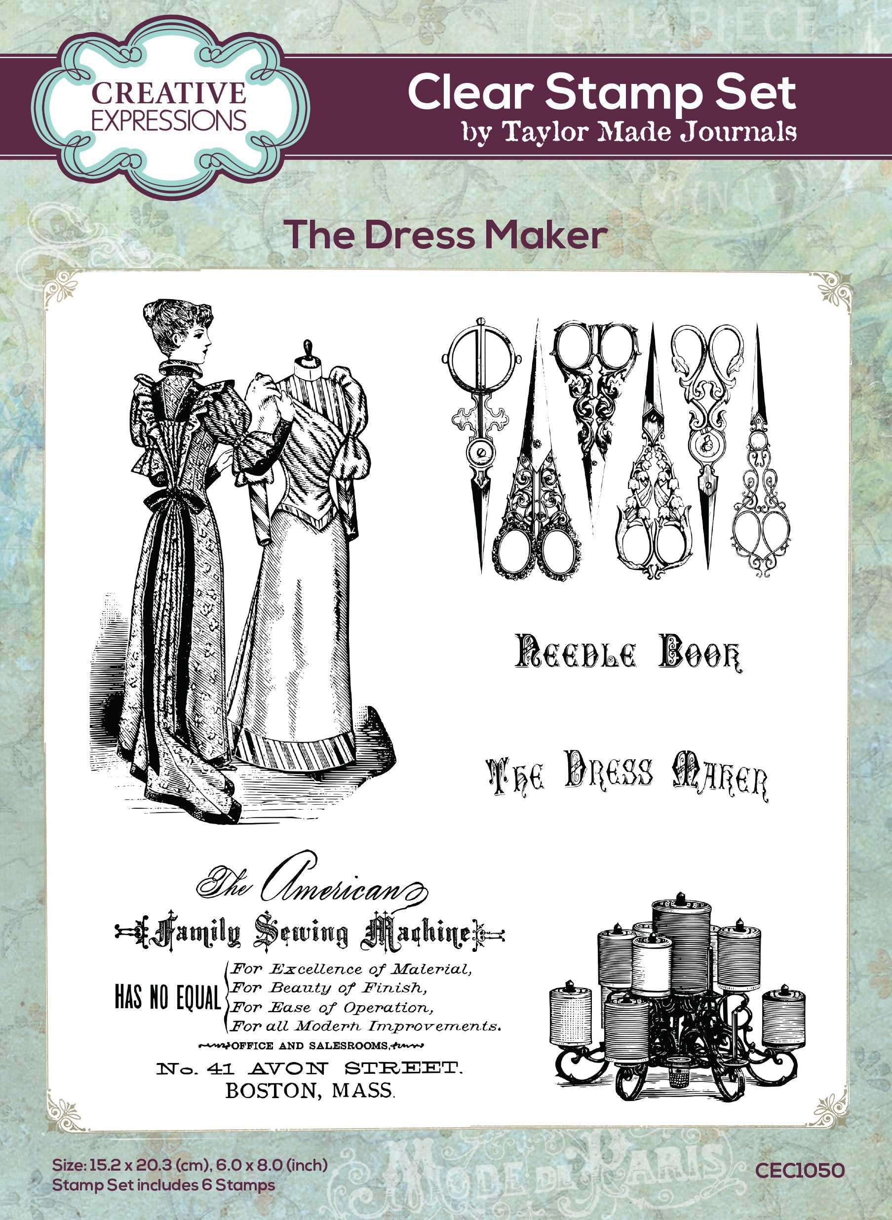 Creative Expressions Taylor Made Journals The Dress Maker 6 in x 8 in Clear Stamp Set