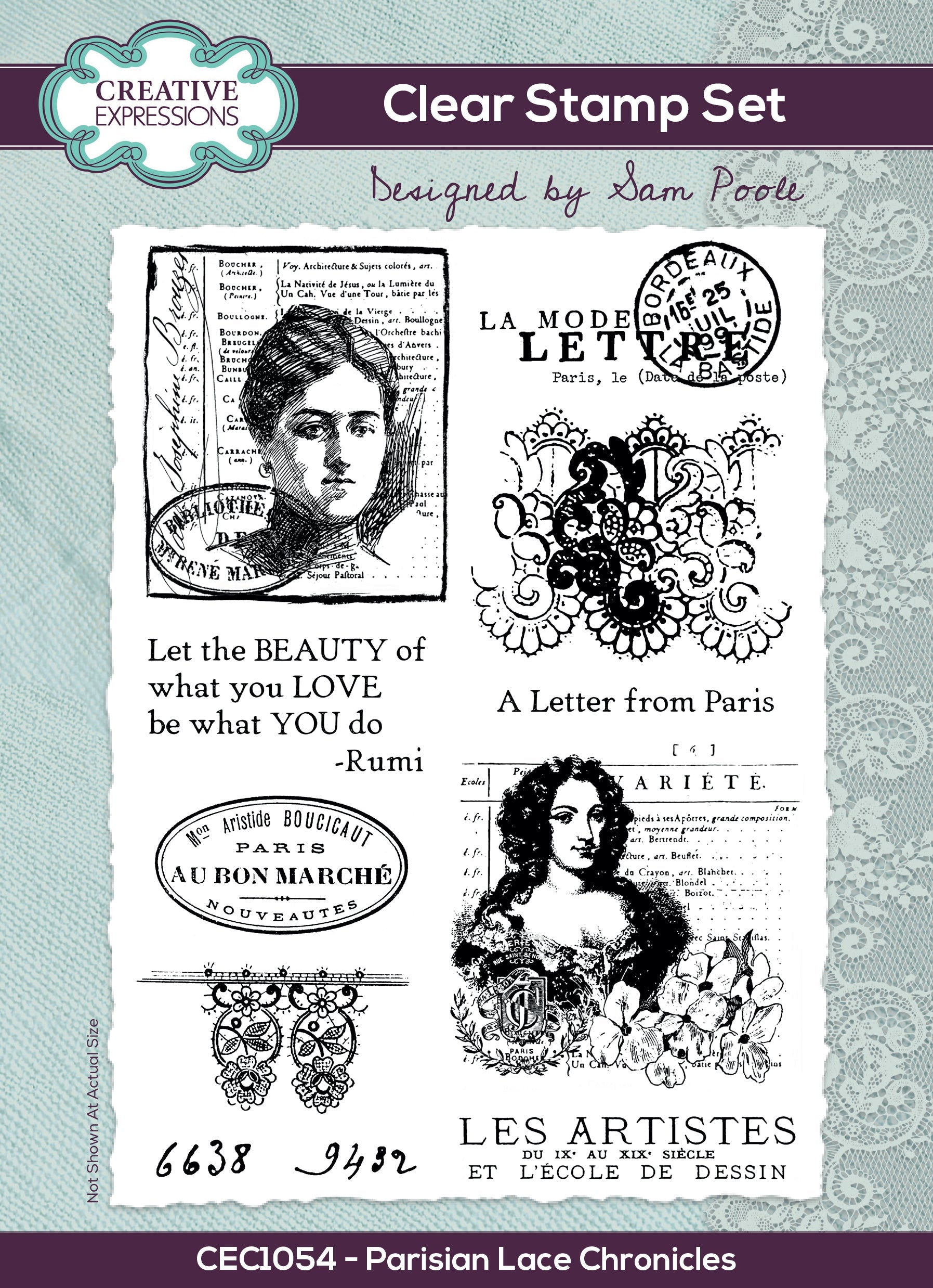 Creative Expressions Sam Poole Parisian Lace 6 in x 8 in Clear Stamp Set