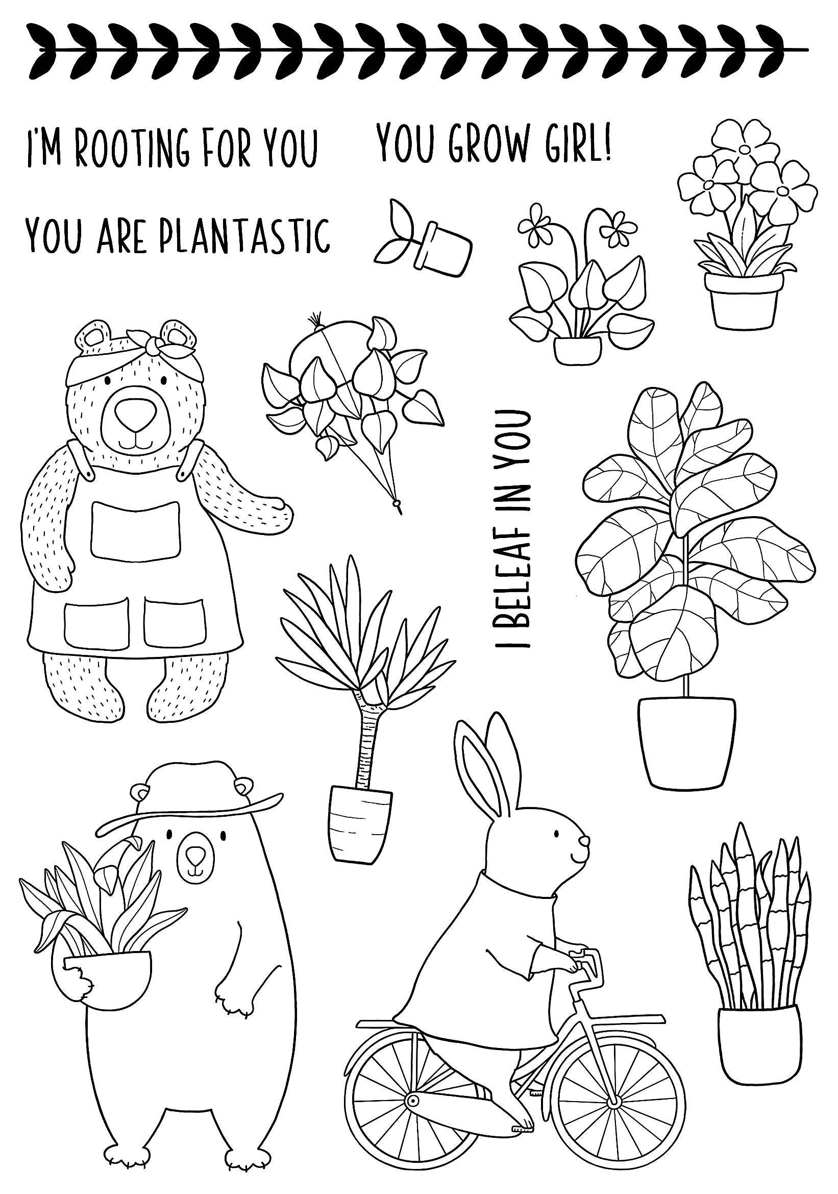 Creative Expressions Jane's Doodles Plant Nursery 6 in x 8 in Clear Stamp Set