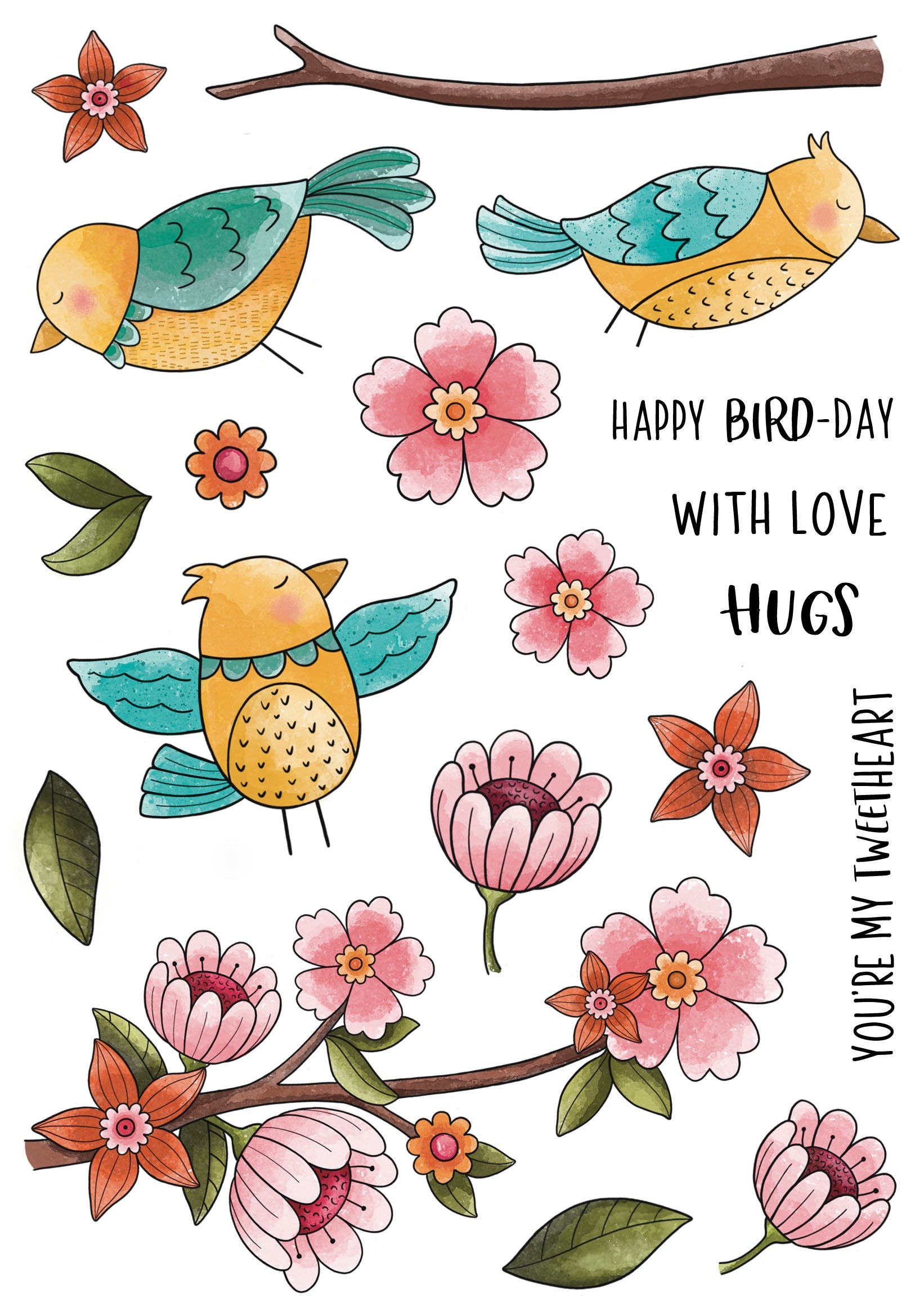 Creative Expressions Jane's Doodles Birdsong Blooms 6 in x 8 in Clear Stamp Set