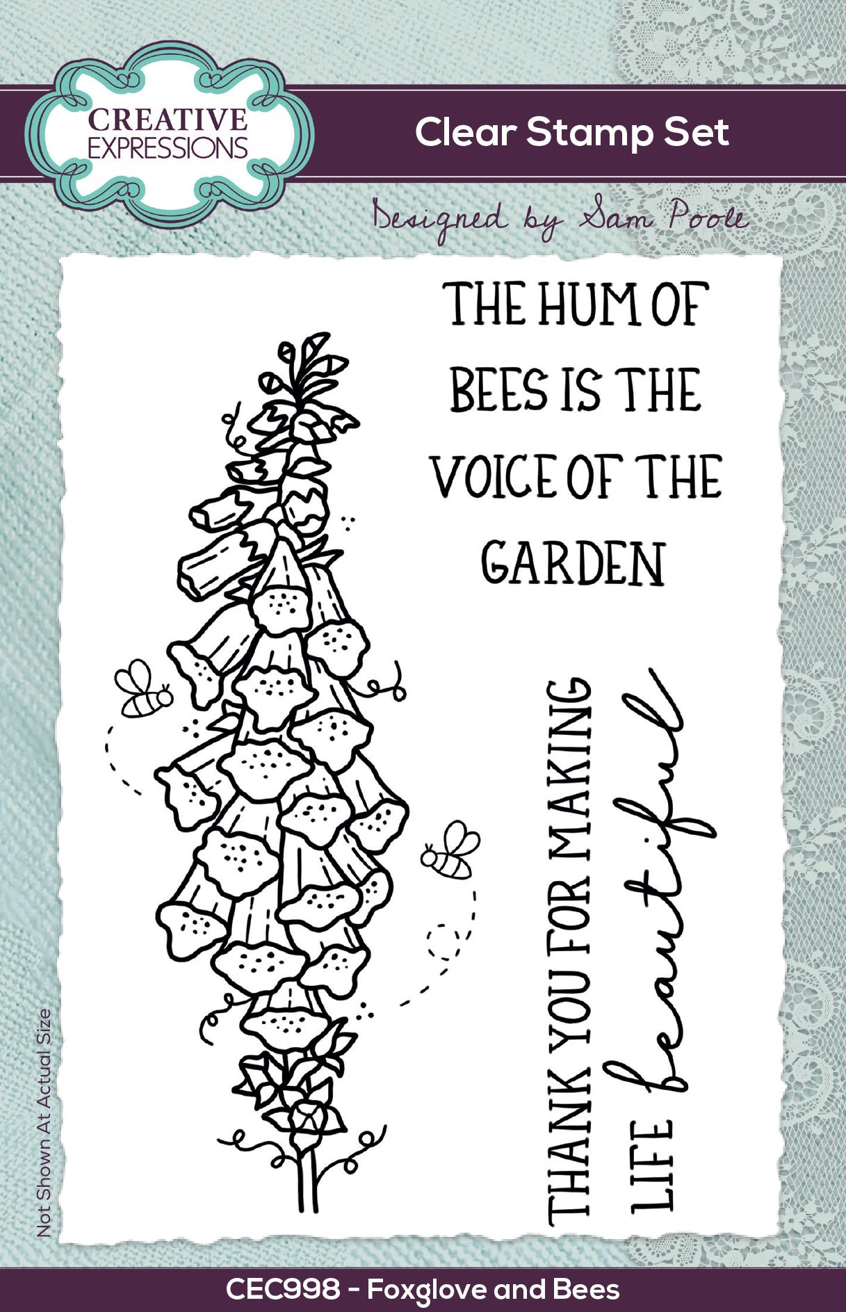 Creative Expressions Sam Poole Foxglove and Bees 6 in x 4 in Clear Stamp Set