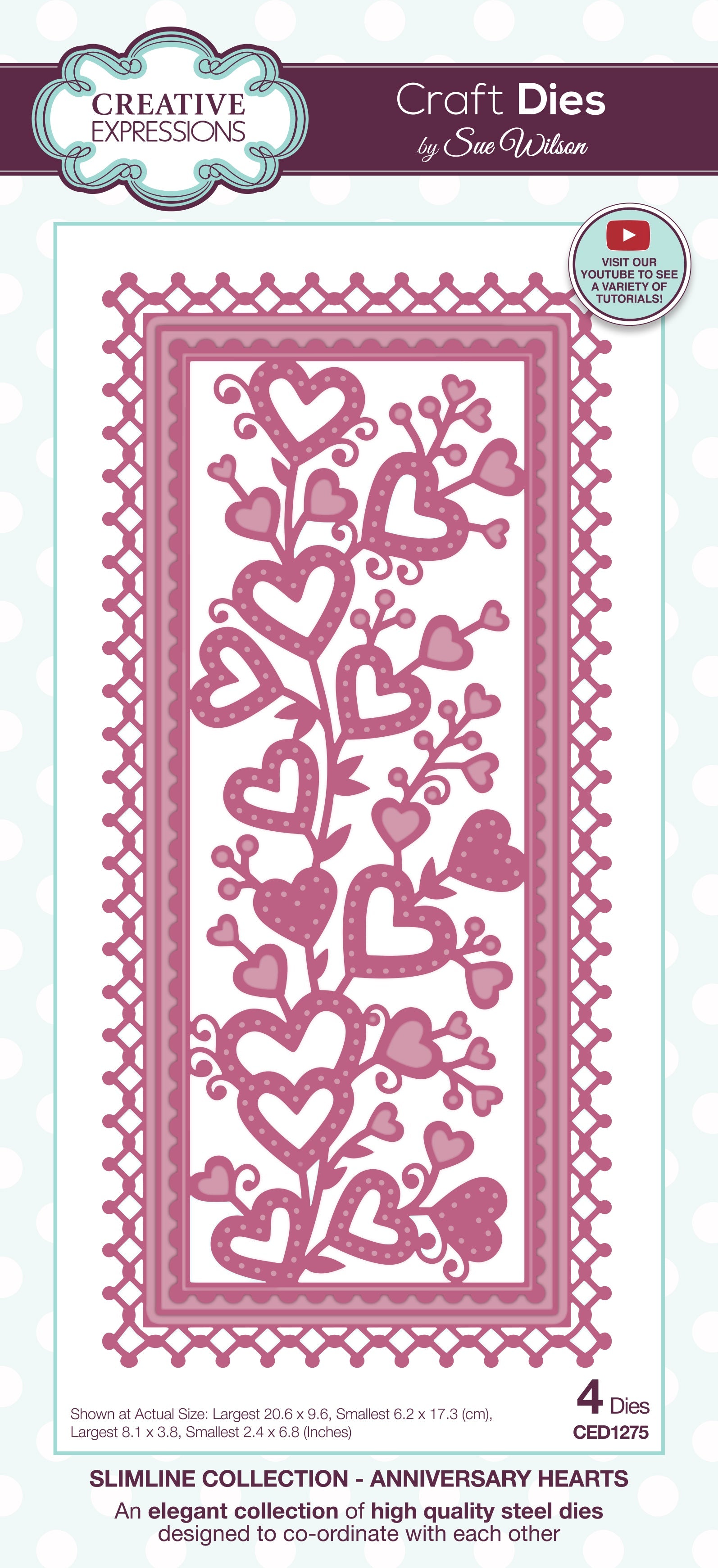 Creative Expressions Sue Wilson Slimline Anniversary Hearts Craft Die