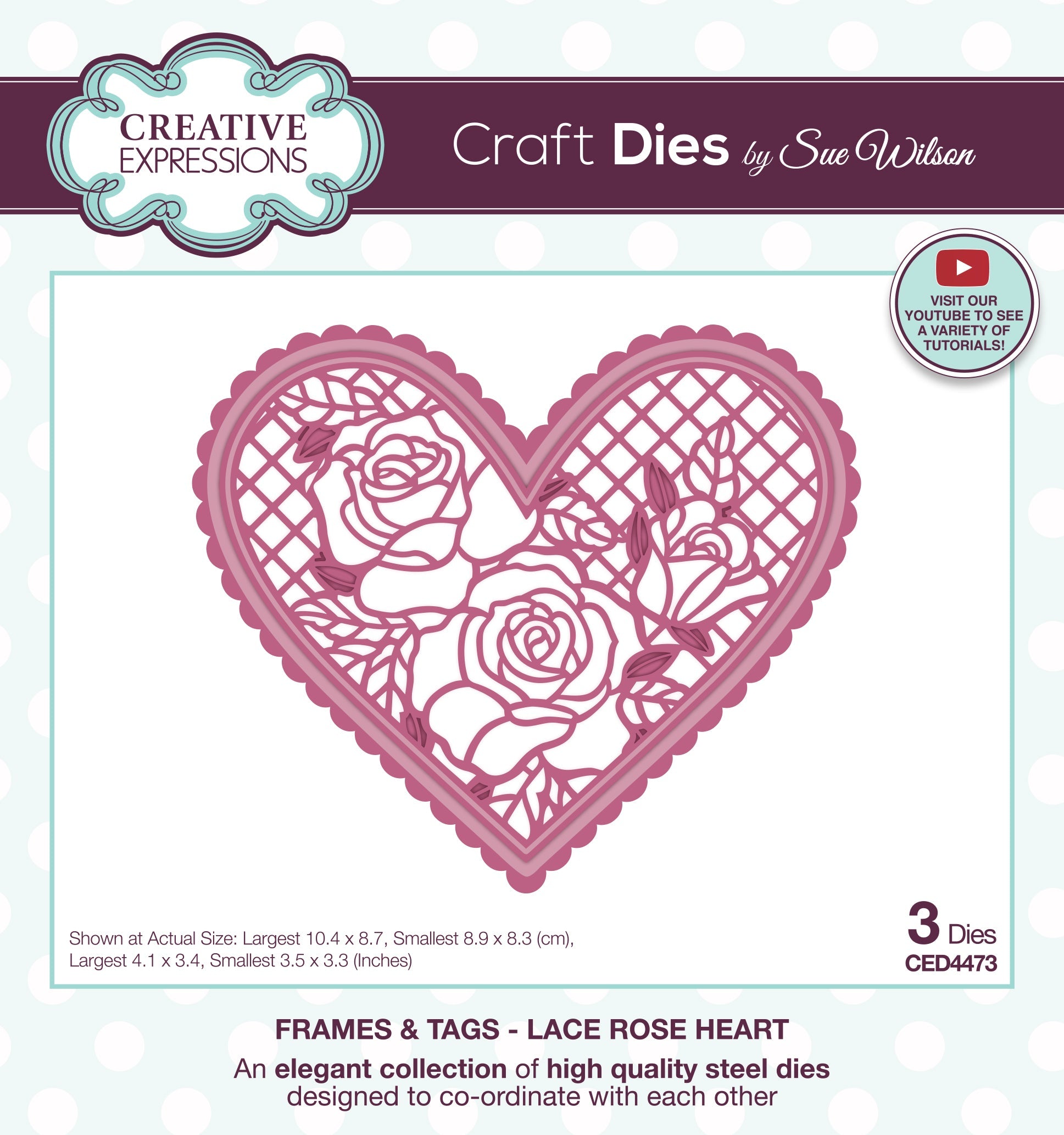 Creative Expressions Sue Wilson Frames & Tags Lace Rose Heart Craft Die