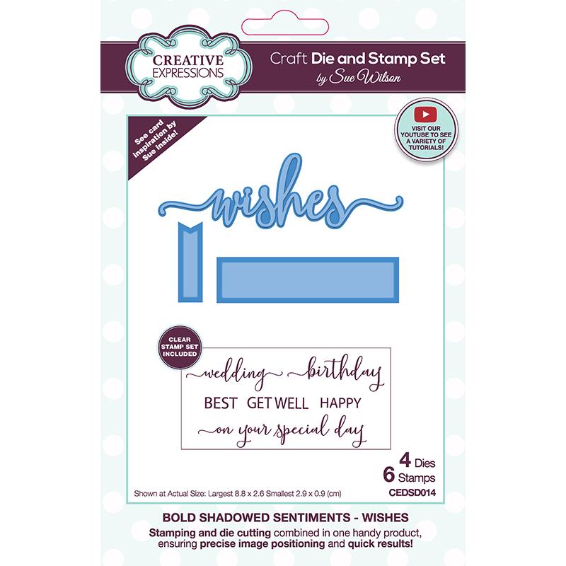 Creative Expressions Sue Wilson Bold Shadowed Sentiments Wishes Craft Die and Stamp Set