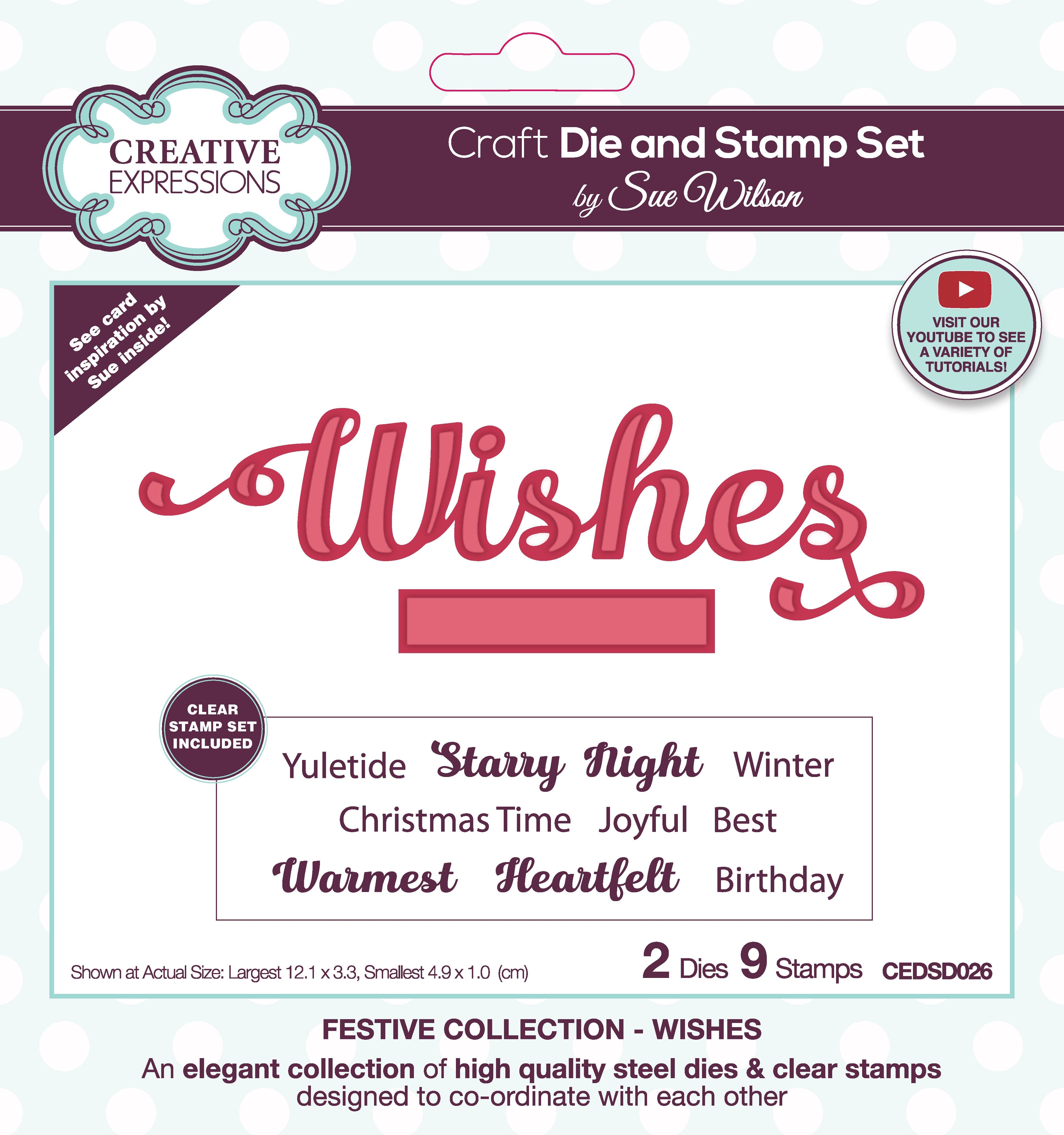 Creative Expressions Sue Wilson Wishes Craft Die & Stamp Set