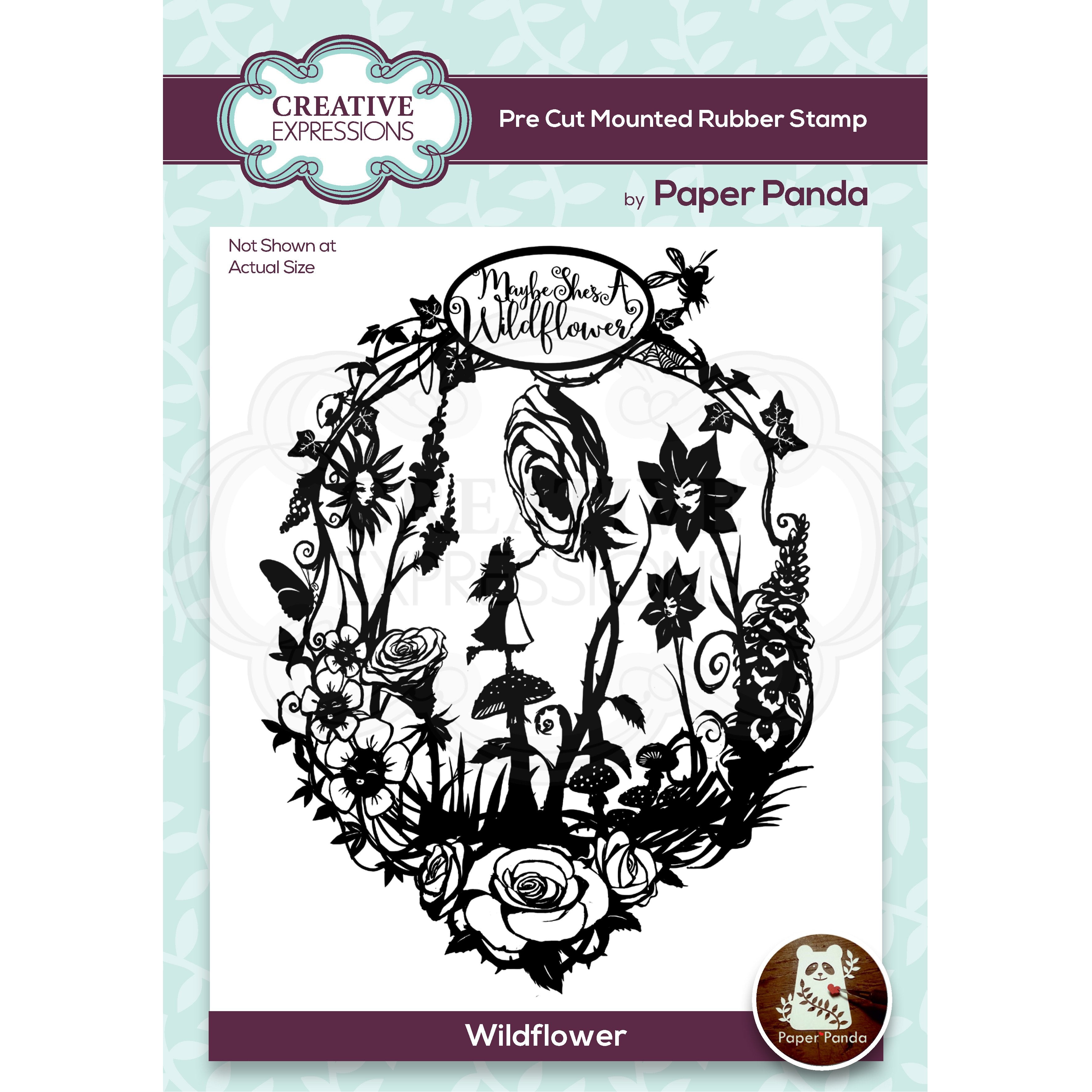 Paper Panda Wildflower 4.0 in x 5.2 in  Pre Cut Rubber Stamp