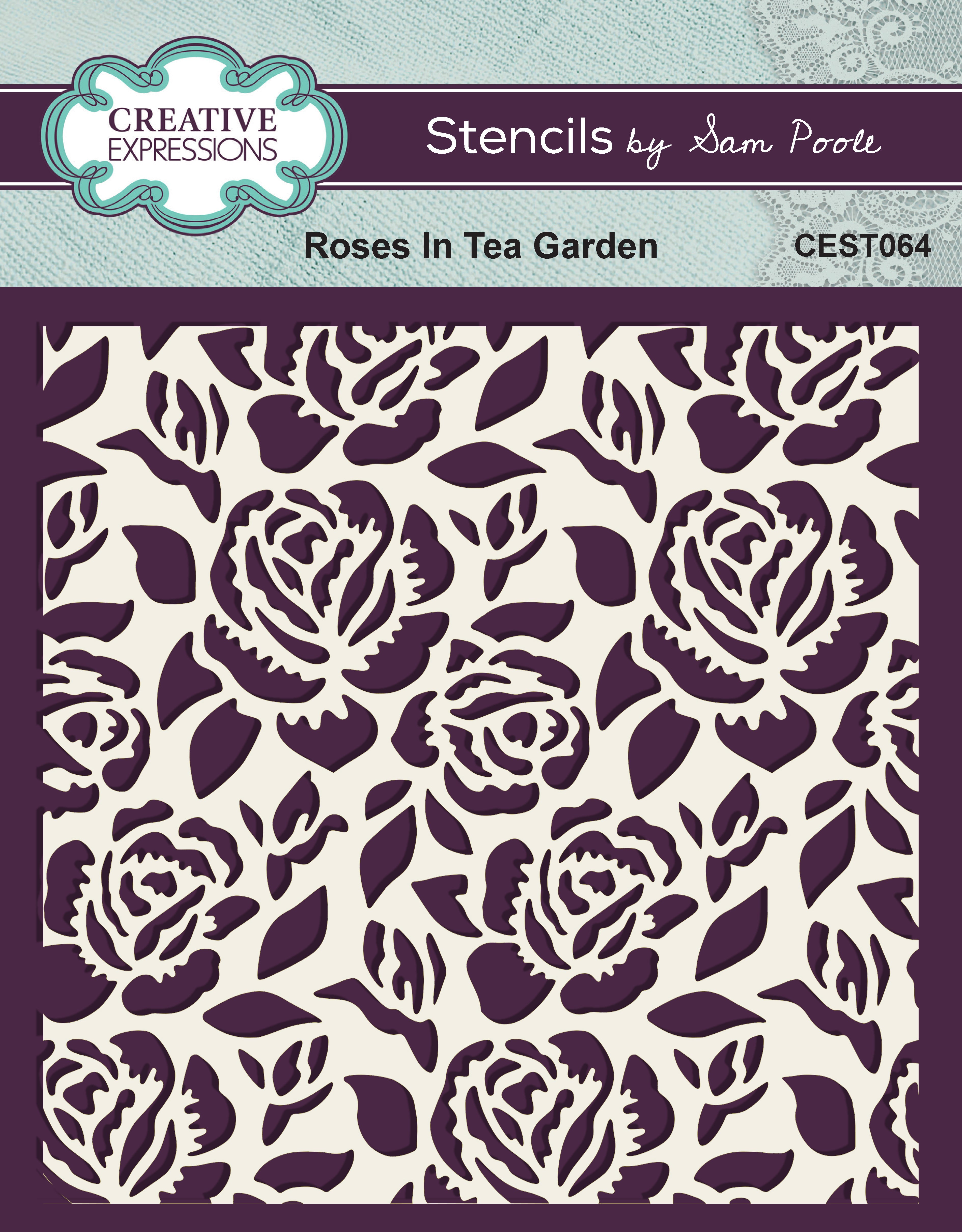 Creative Expressions Sam Poole Roses In Tea Garden 6 in x 6 in Stencil