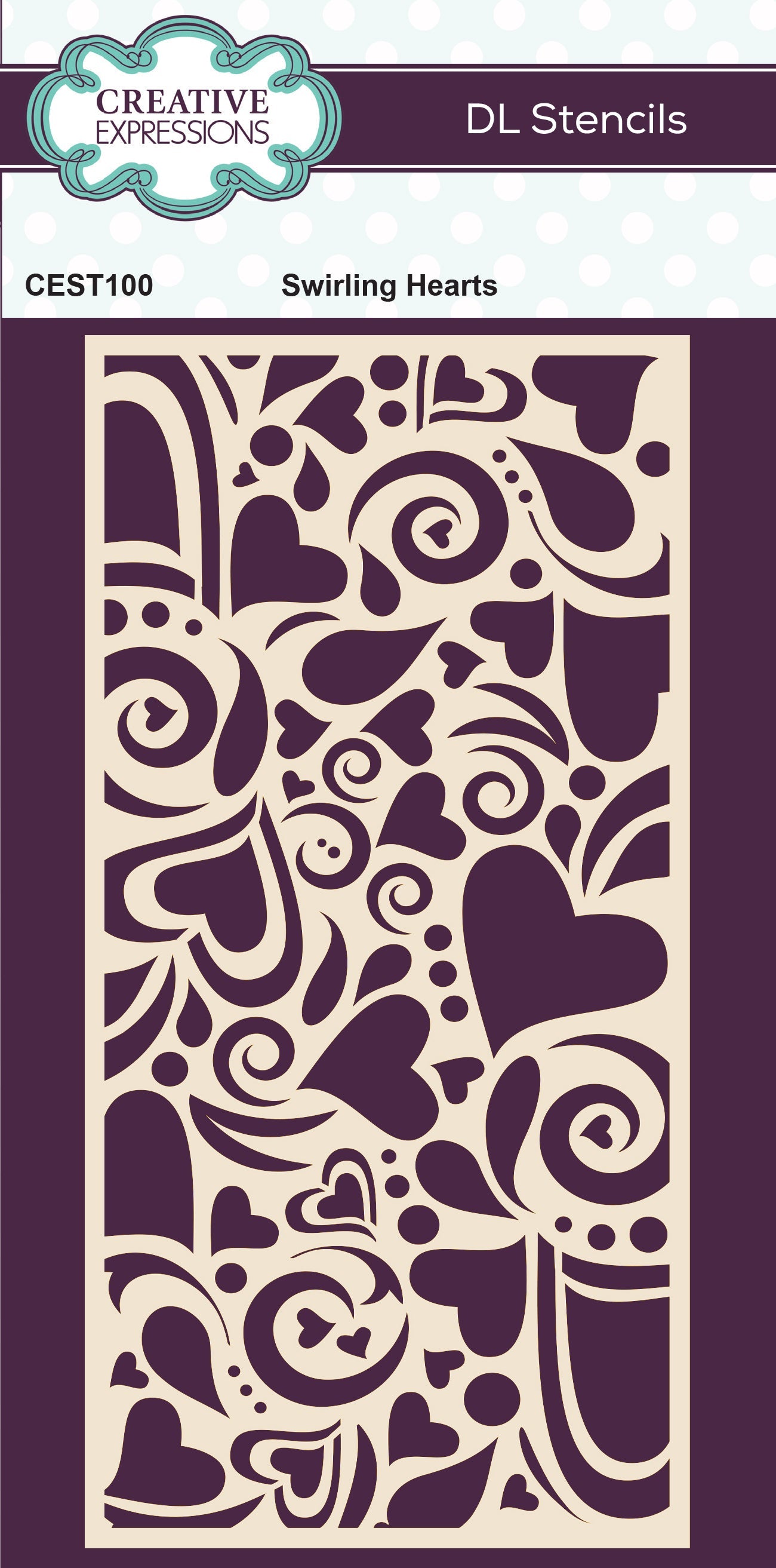 Creative Expressions Swirling Hearts DL Stencil 4 in x 8 in (10.0 x 20.3 cm)