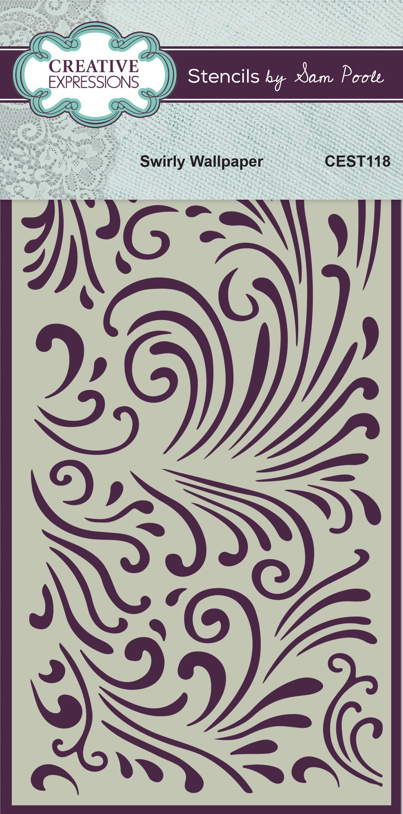 Creative Expressions Sam Poole Swirly Wallpaper 4 in x 8 in Stencil