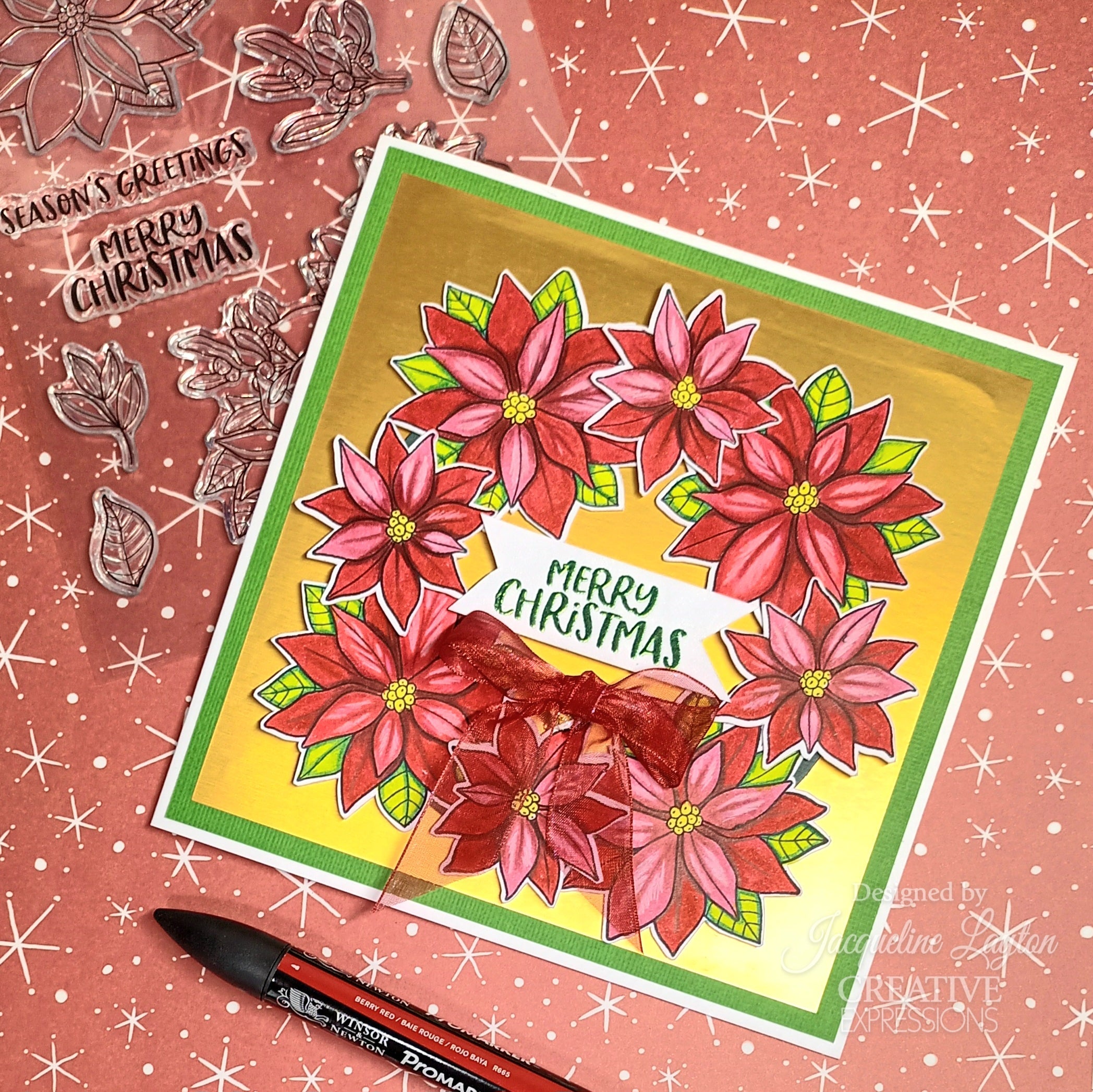 Creative Expressions Jane's Doodles Poinsettia 6 in x 8 in Clear Stamp Set