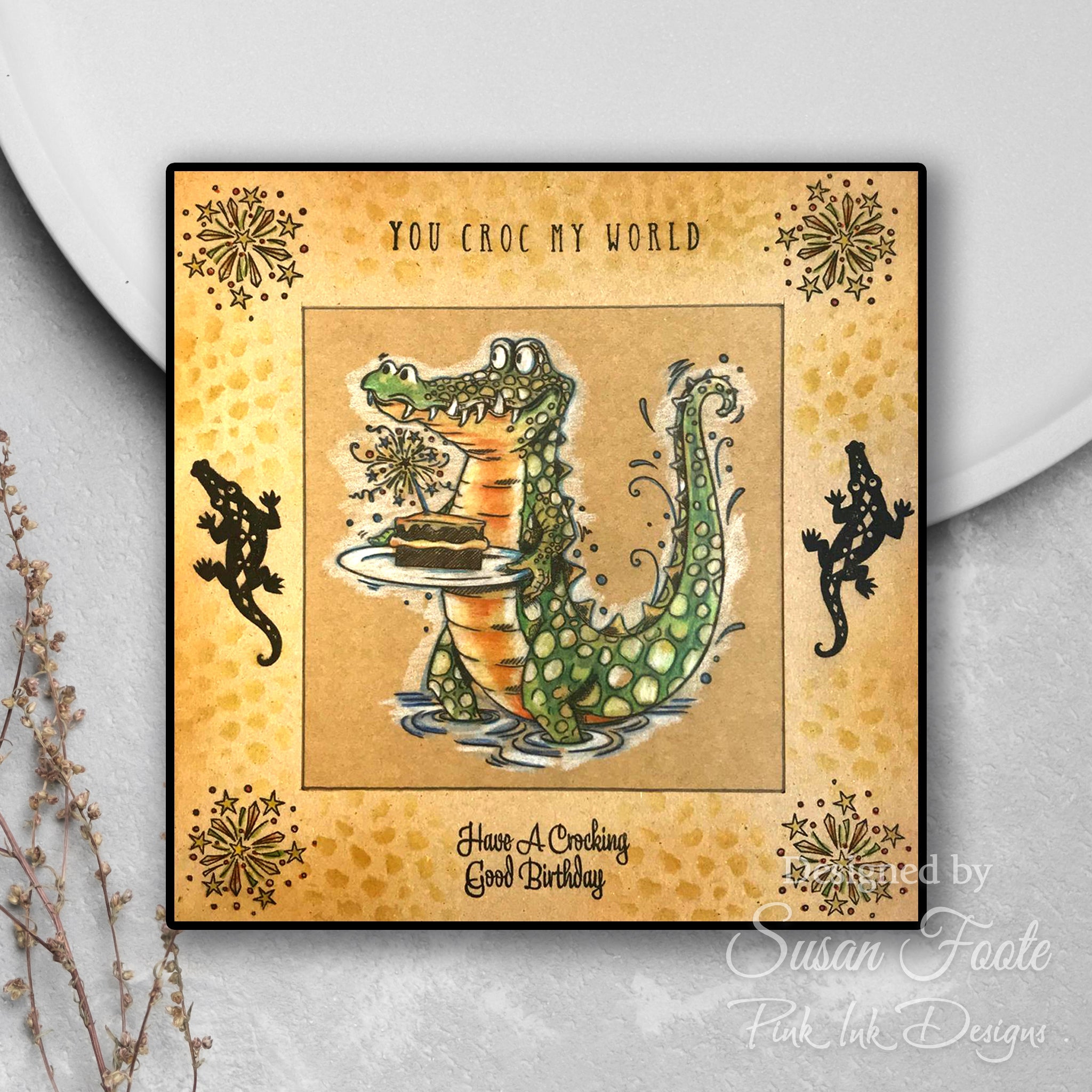 Pink Ink Designs What's Up Croc? 6 in x 8 in Clear Stamp Set