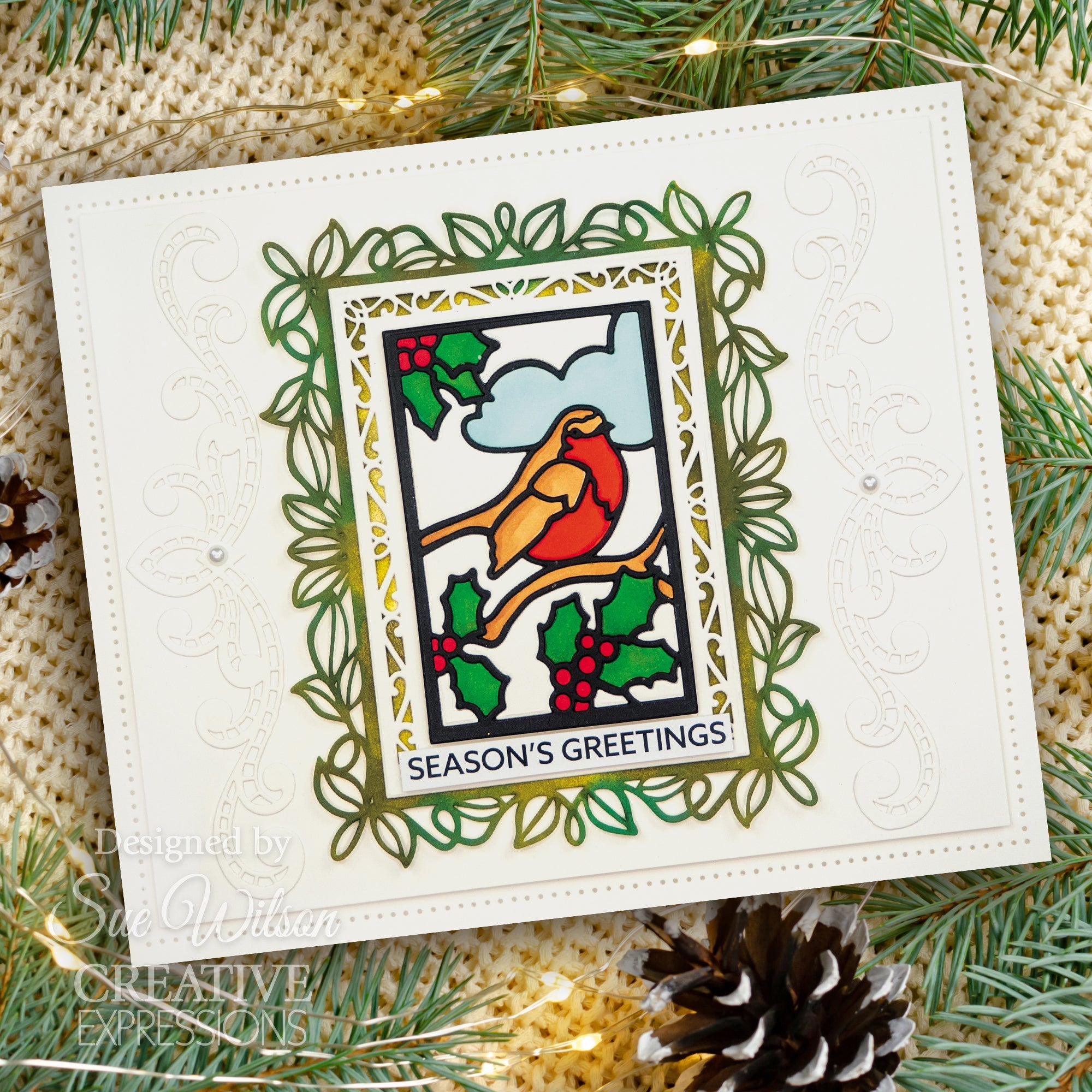 Creative Expressions Sue Wilson Festive Stained Glass Christmas Songbird Craft Die